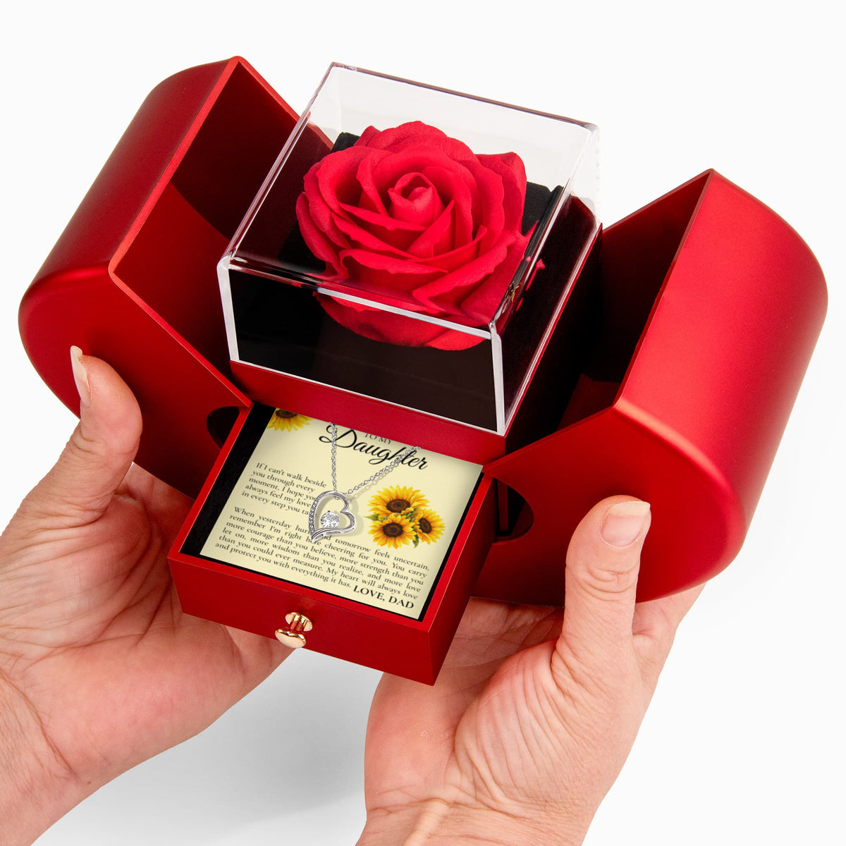 Forever Love Necklace with Rose Box - To My Daughter "I'm Right Here Cheering For You"