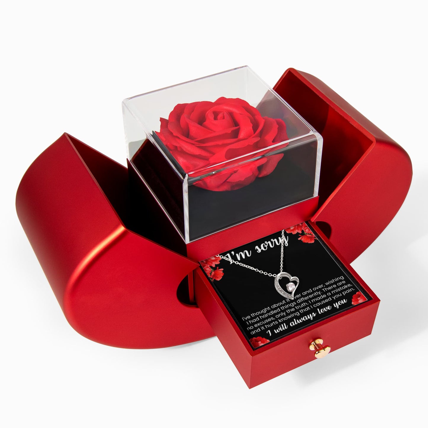 Forever Heart Necklace with Red Heart Rose Box - I'm Sorry, I Will Always Love You