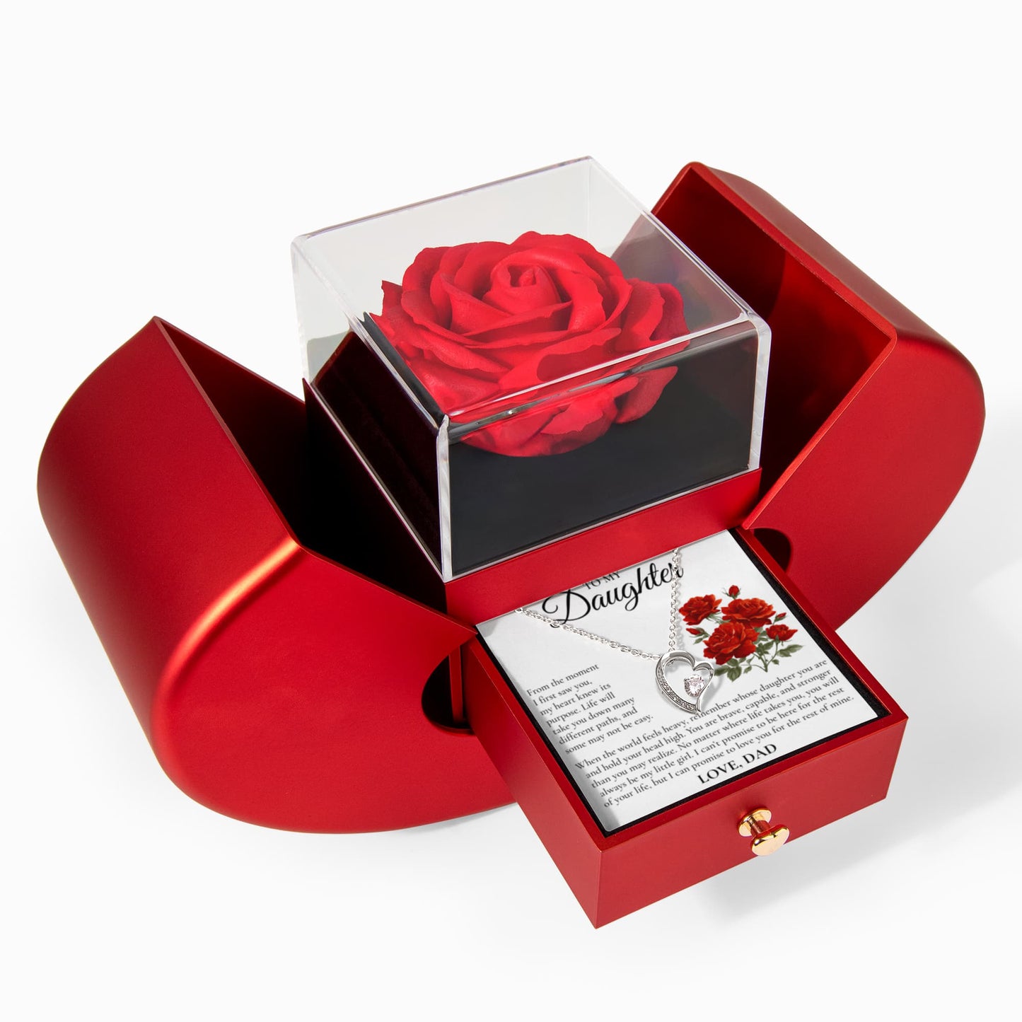 Forever Love Necklace with Red Heart Rose Box - To My Daughter