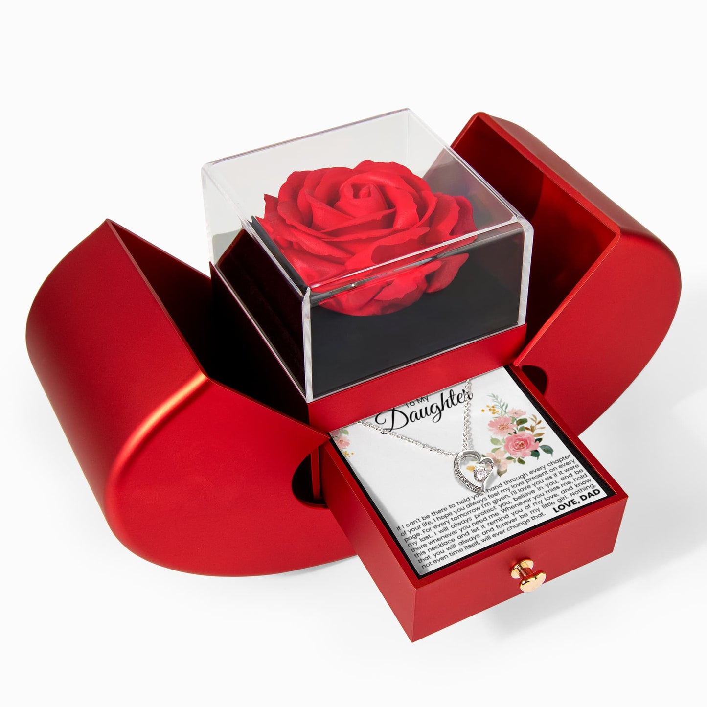 Forever Love Necklace with Red Heart Rose Box - To My Daughter "I Hope You Always Feel My Love"