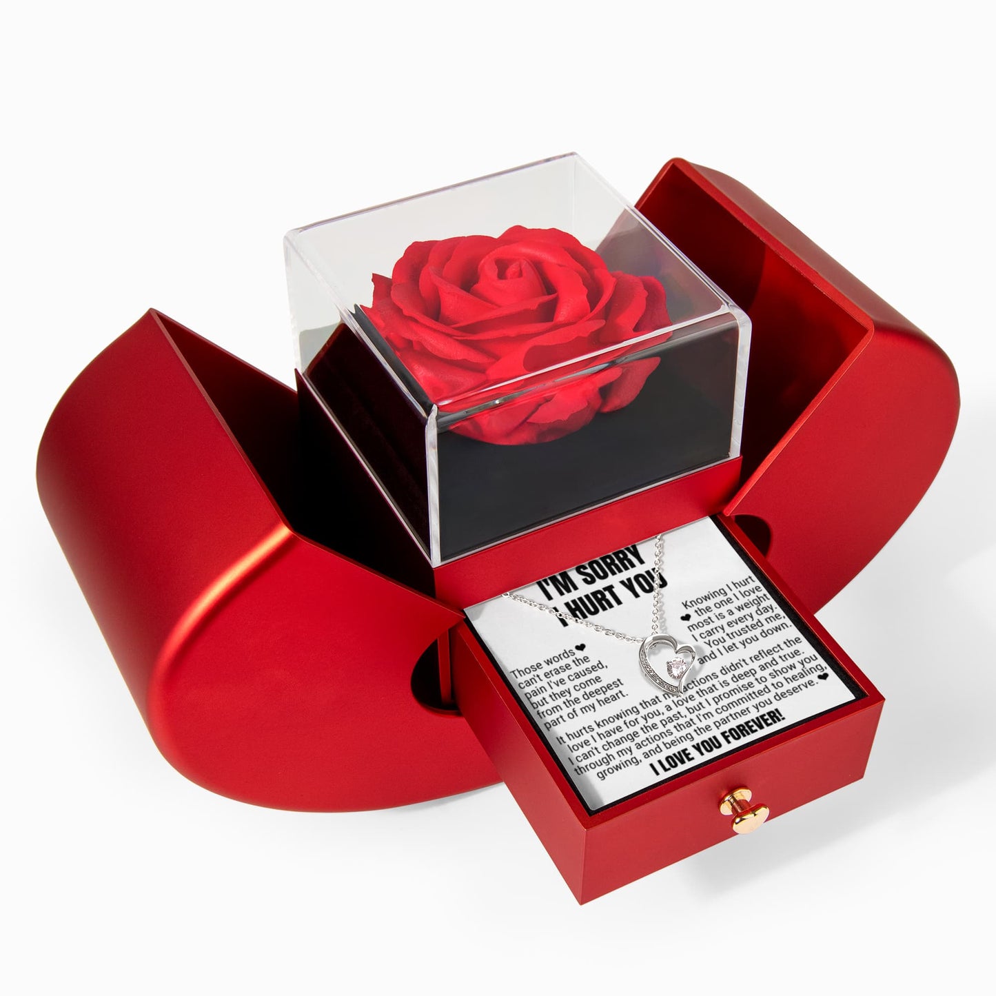 Forever Heart Necklace with Red Heart Rose Box - I'm Sorry I Hurt You