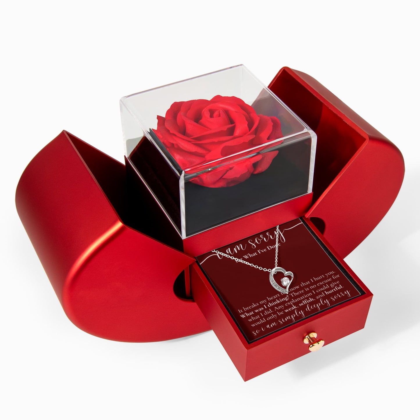 Forever Heart Necklace with Red Heart Rose Box - I'm Sorry For What I've Done