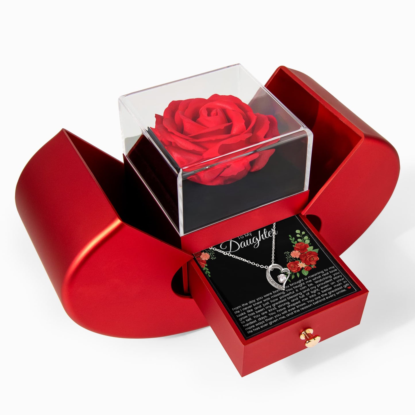 Forever Love Necklace with Red Heart Rose Box - To My Daughter "You Are My Greatest Gift"