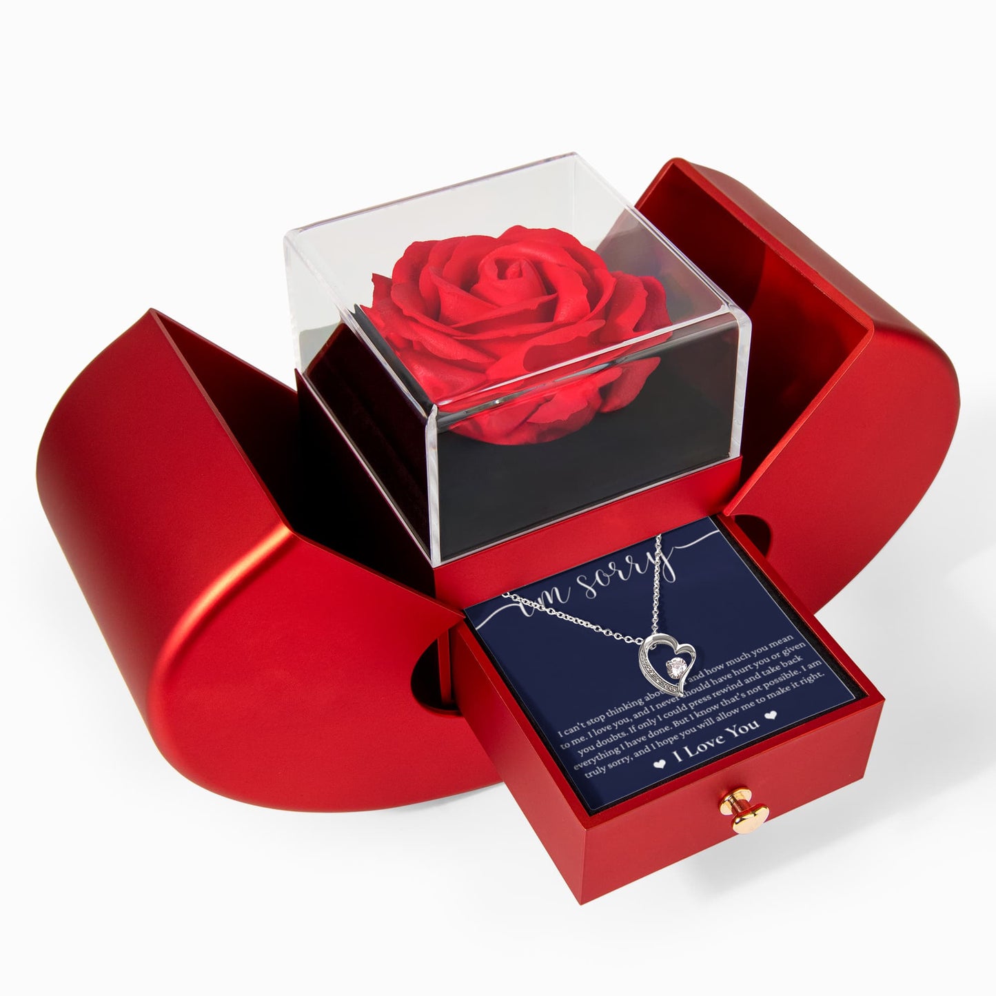 Forever Heart Necklace with Red Heart Rose Box - I'm Sorry, I Love You