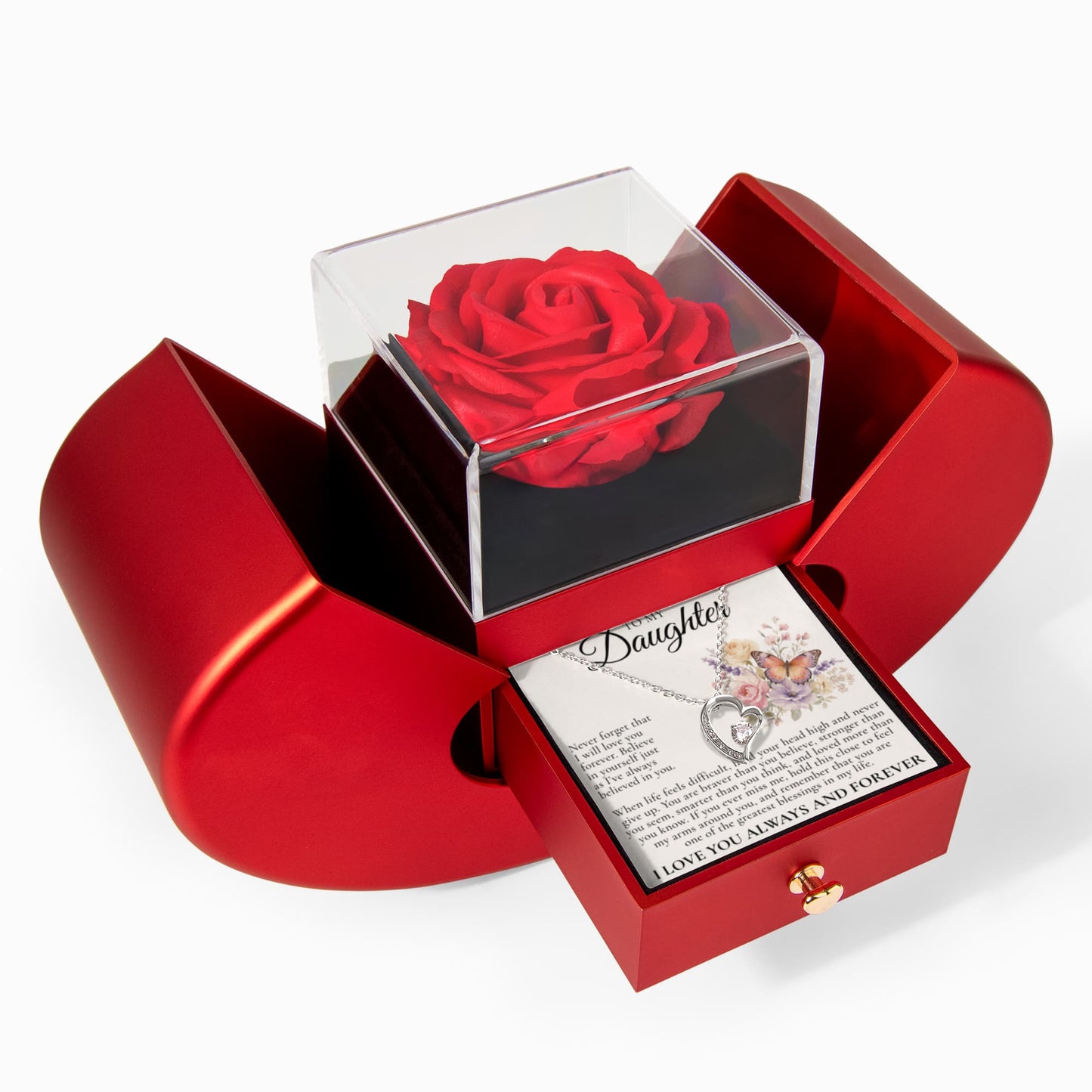Forever Love Necklace with Red Heart Rose Box - To My Daughter "Believe In Yourself"