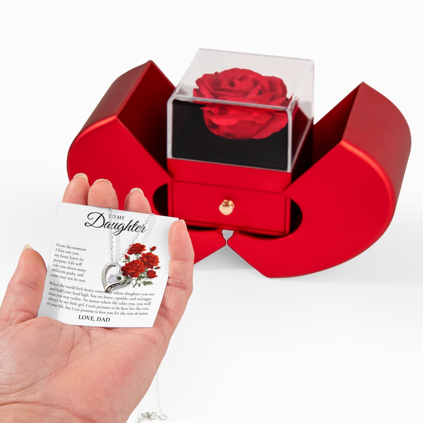 Forever Love Necklace with Red Heart Rose Box - To My Daughter