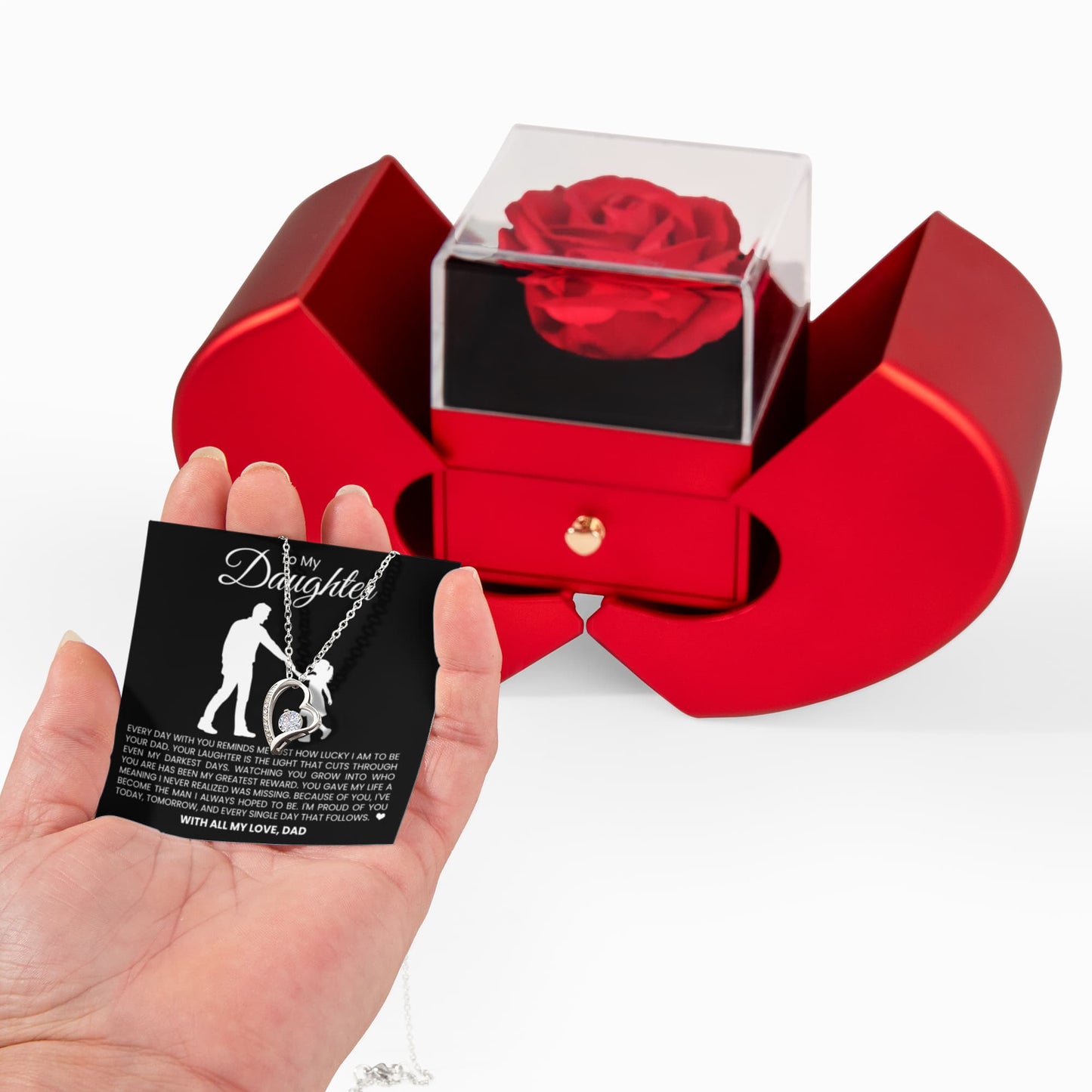 Forever Love Necklace with Red Heart Rose Box - To My Daughter "I'm Proud Of You"