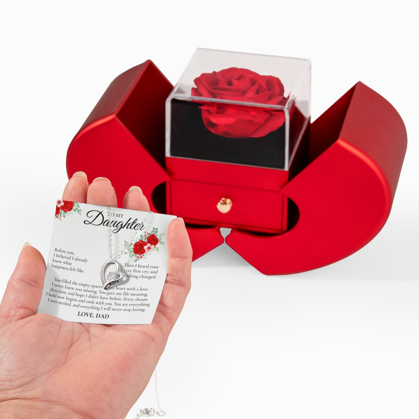 Forever Love Necklace with Red Heart Rose Box - To My Daughter "You Gave My Life Meaning"