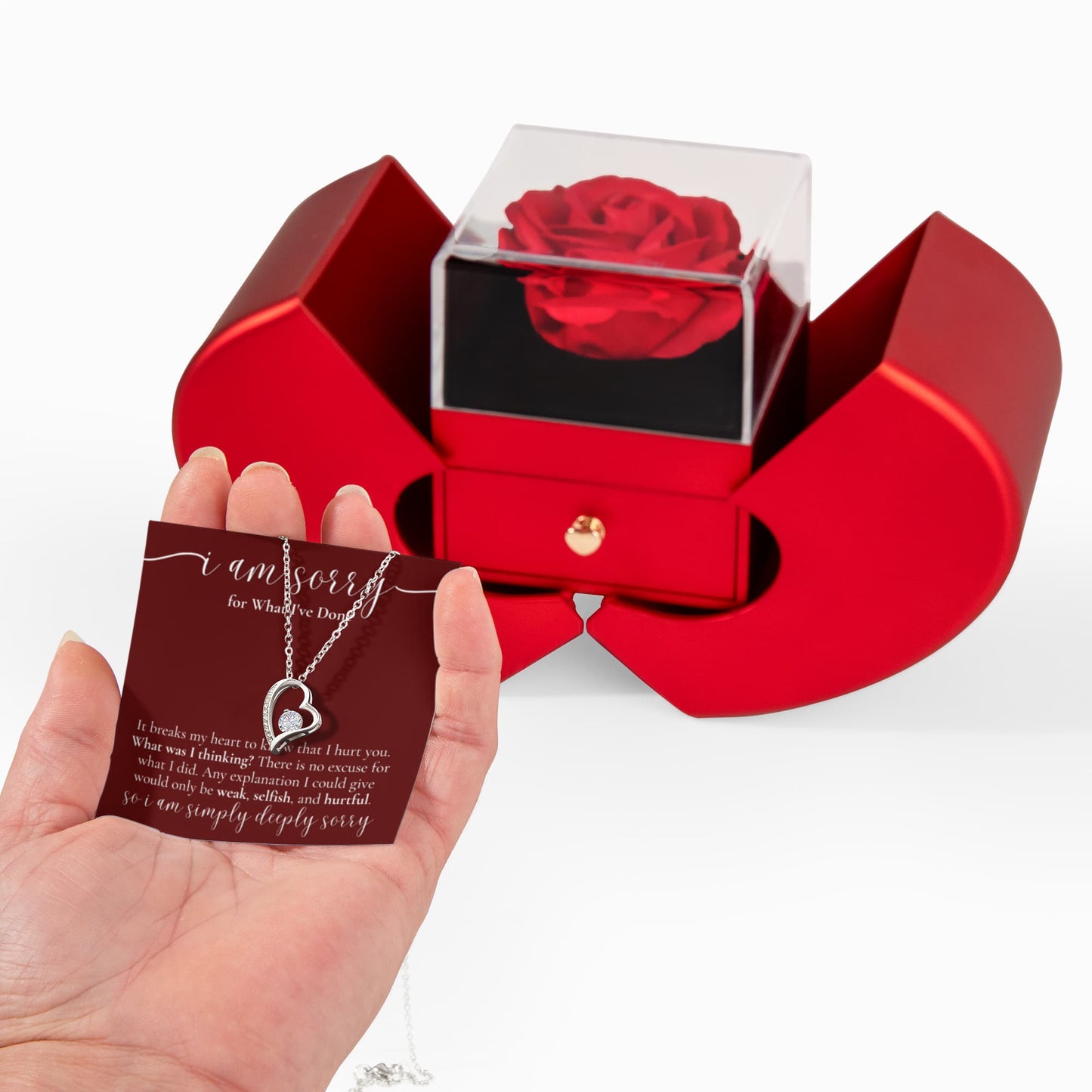 Forever Heart Necklace with Red Heart Rose Box - I'm Sorry For What I've Done