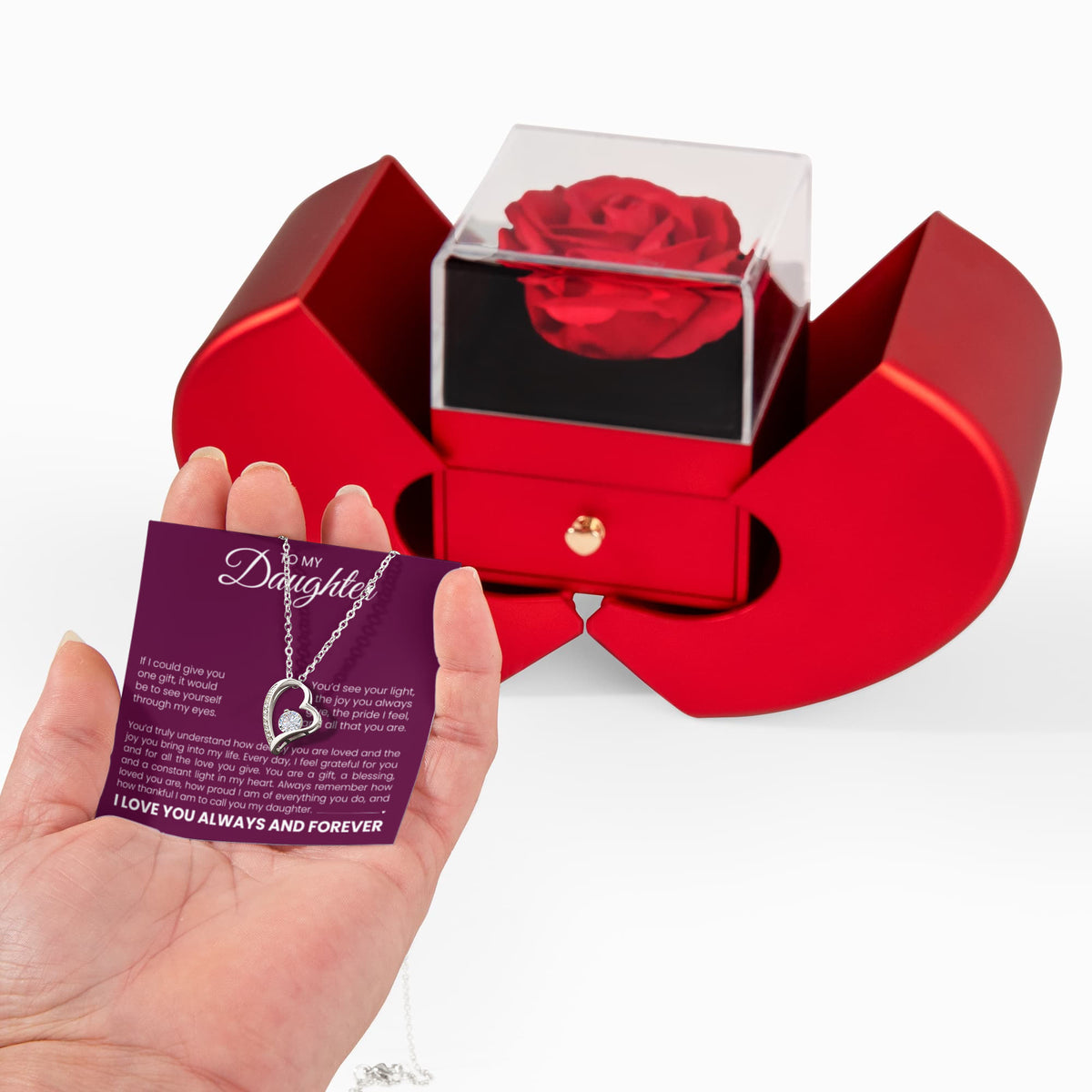 Forever Love Necklace with Rose Box - To My Daughter "I Feel Grateful For You"
