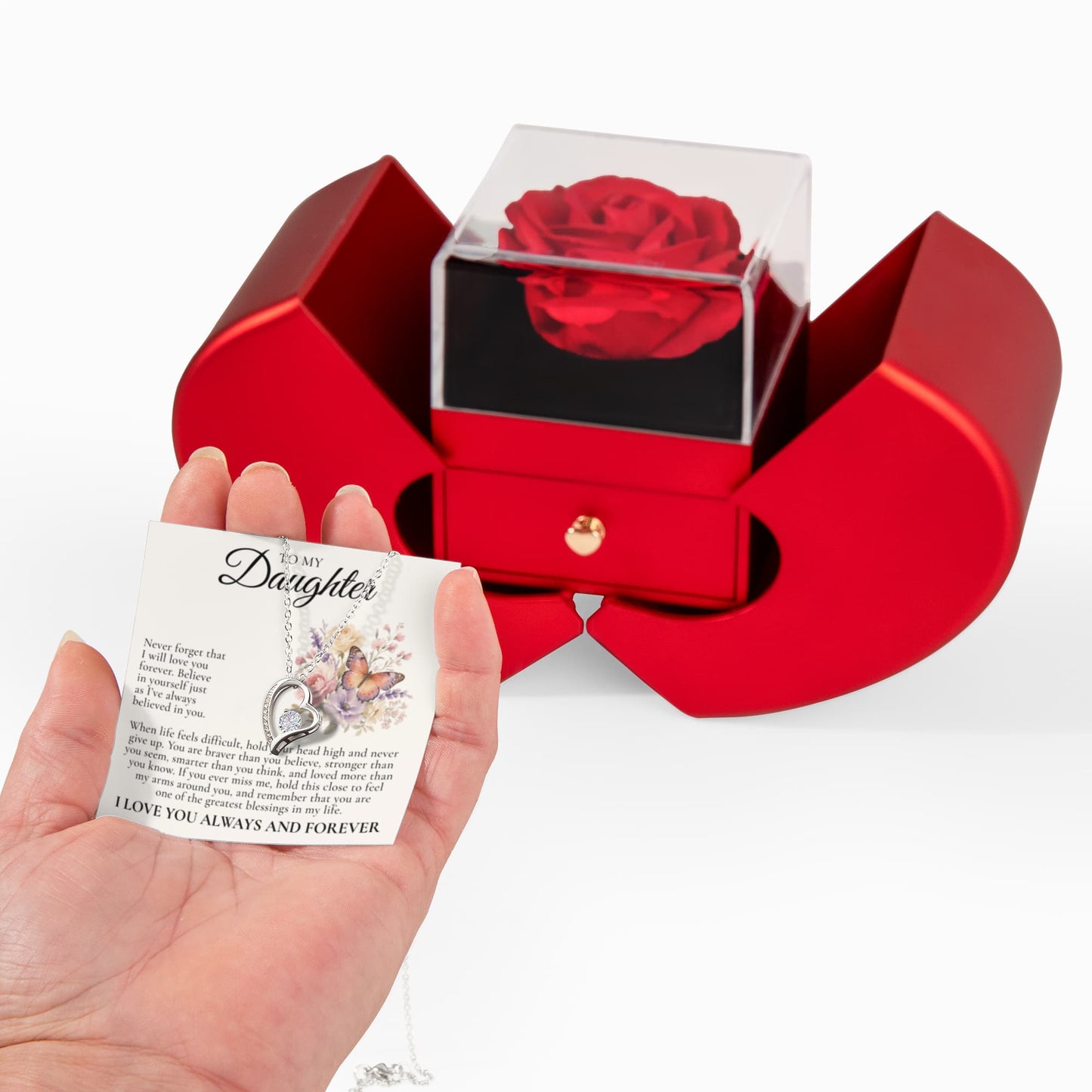 Forever Love Necklace with Red Heart Rose Box - To My Daughter "Believe In Yourself"