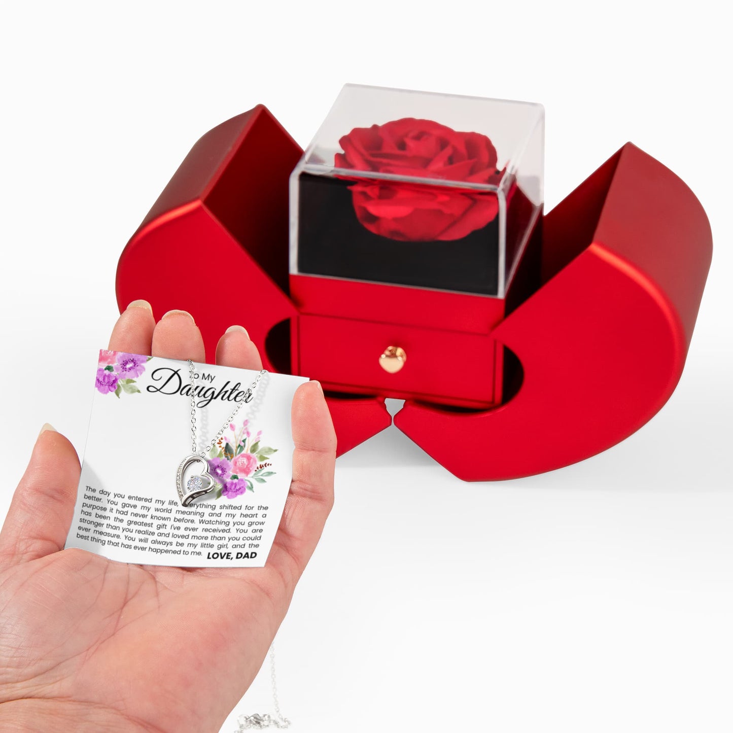 Forever Love Necklace with Red Heart Rose Box - To My Daughter "You Gave My World Meaning"