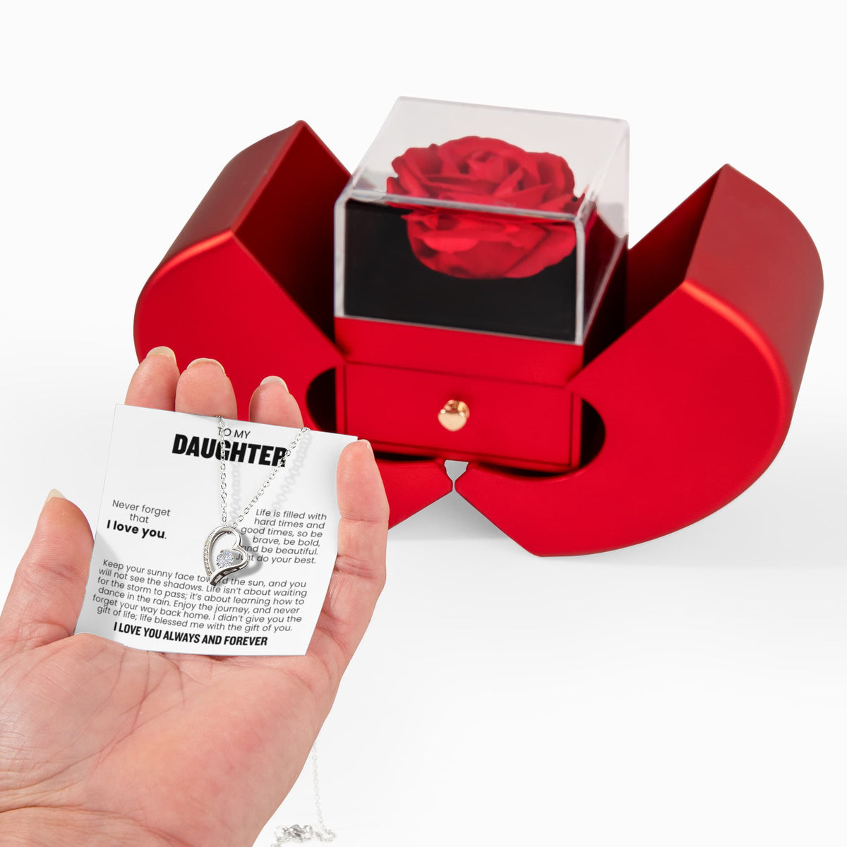 Forever Love Necklace with Rose Box - To My Daughter "Just Do Your Best"