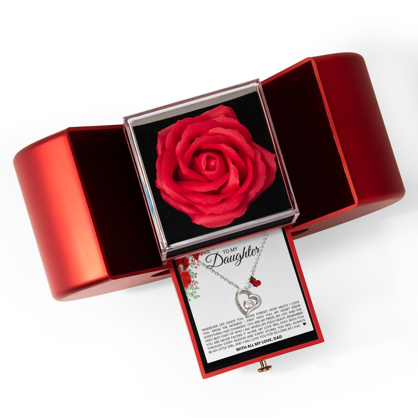 Forever Love Necklace with Red Heart Rose Box - To My Daughter "Never Forget How Much I Love You"