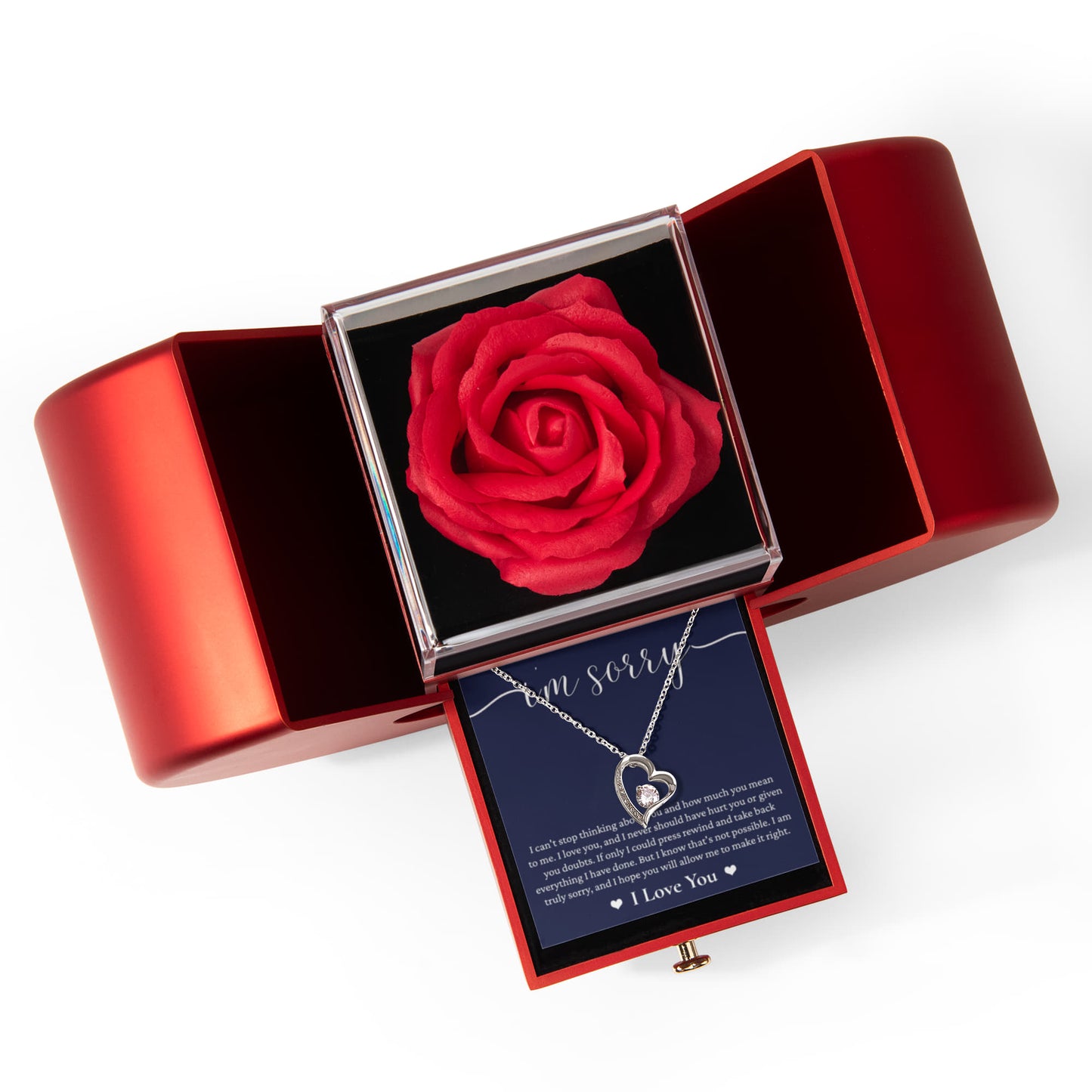 Forever Heart Necklace with Red Heart Rose Box - I'm Sorry, I Love You