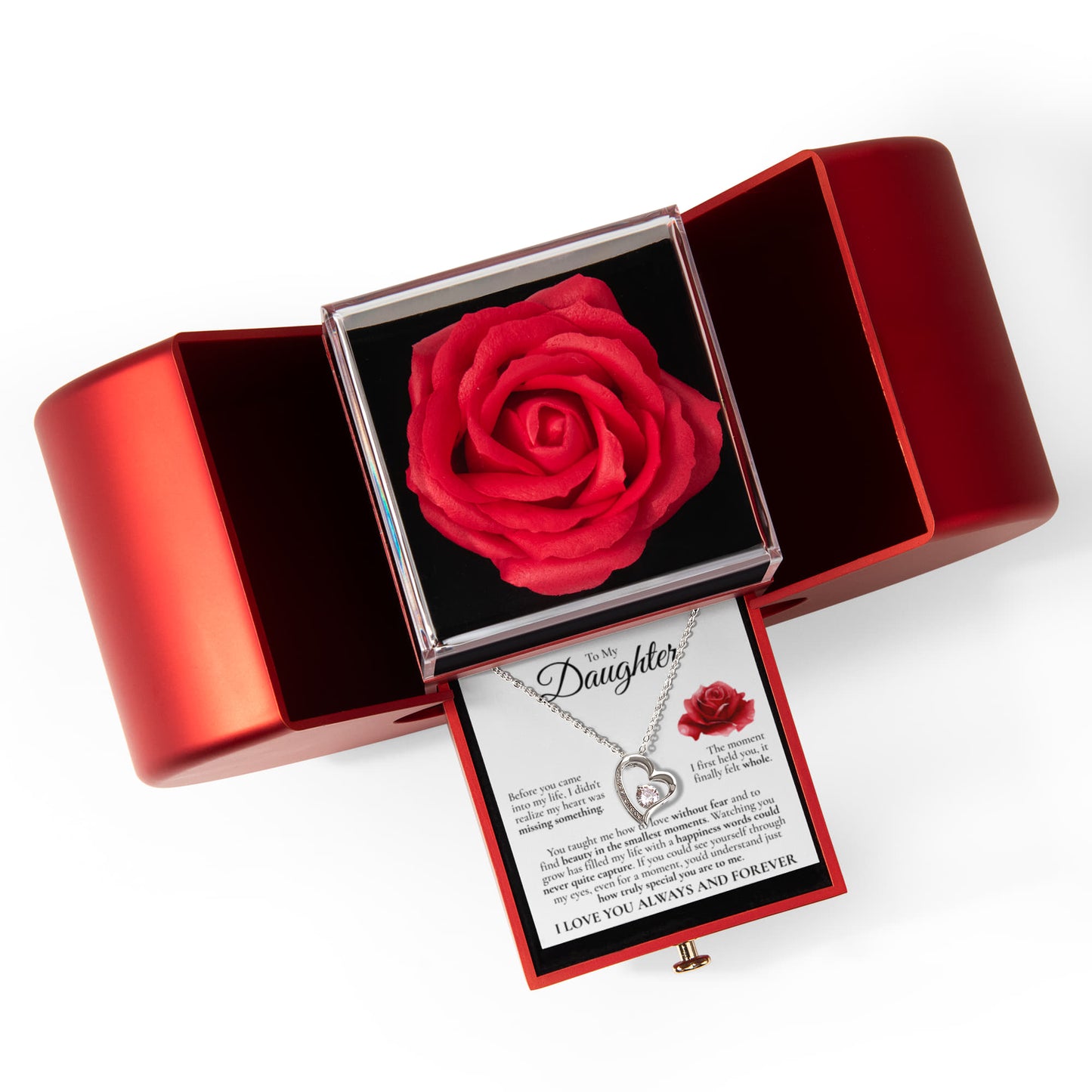 Forever Love Necklace with Red Heart Rose Box - To My Daughter "I Love You Always and Forever"