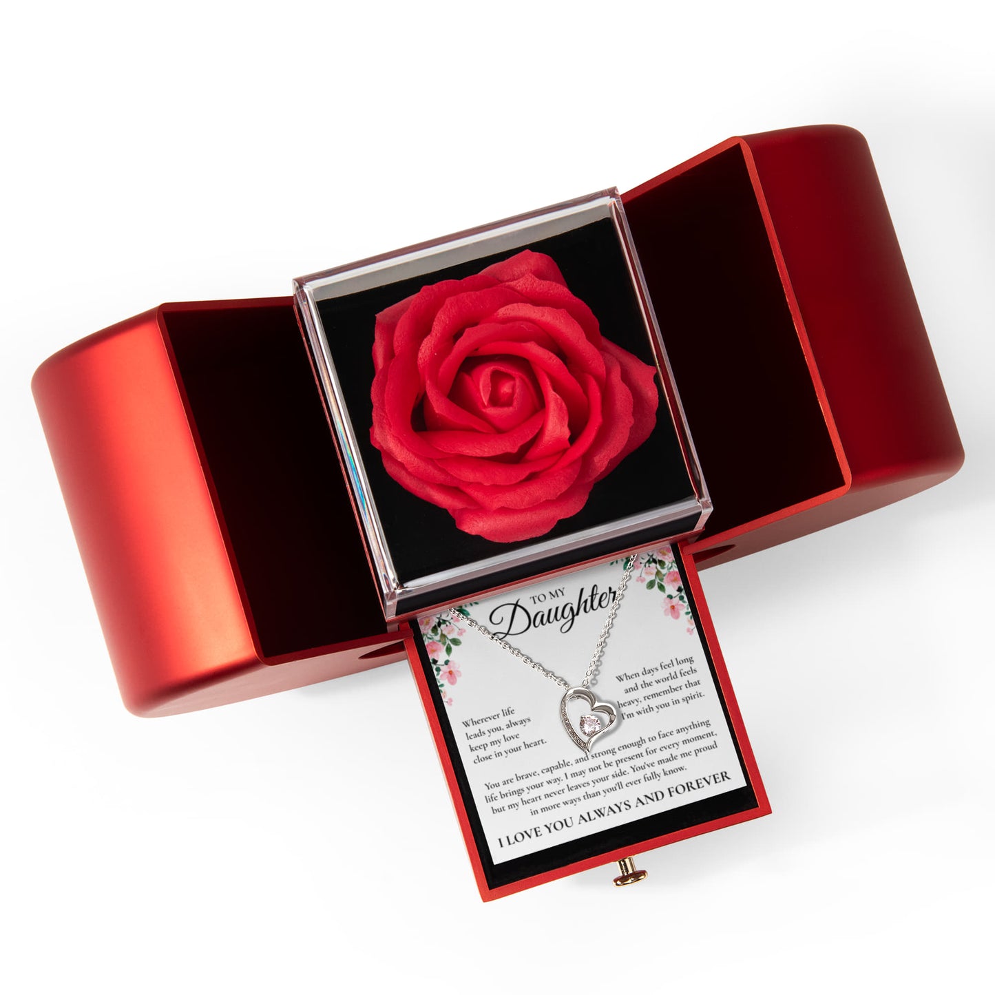 Forever Love Necklace with Red Heart Rose Box - To My Daughter "Always Keep My Love Close In Your Heart"