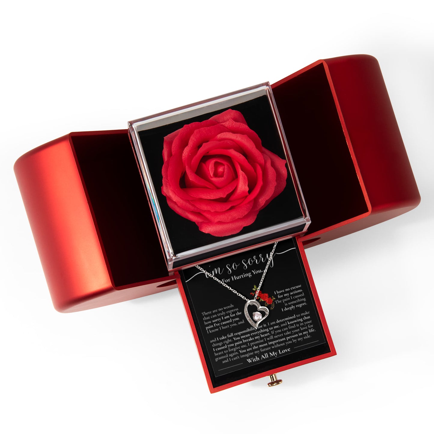 Forever Heart Necklace with Red Heart Rose Box - I Am Sorry For Hurting You...