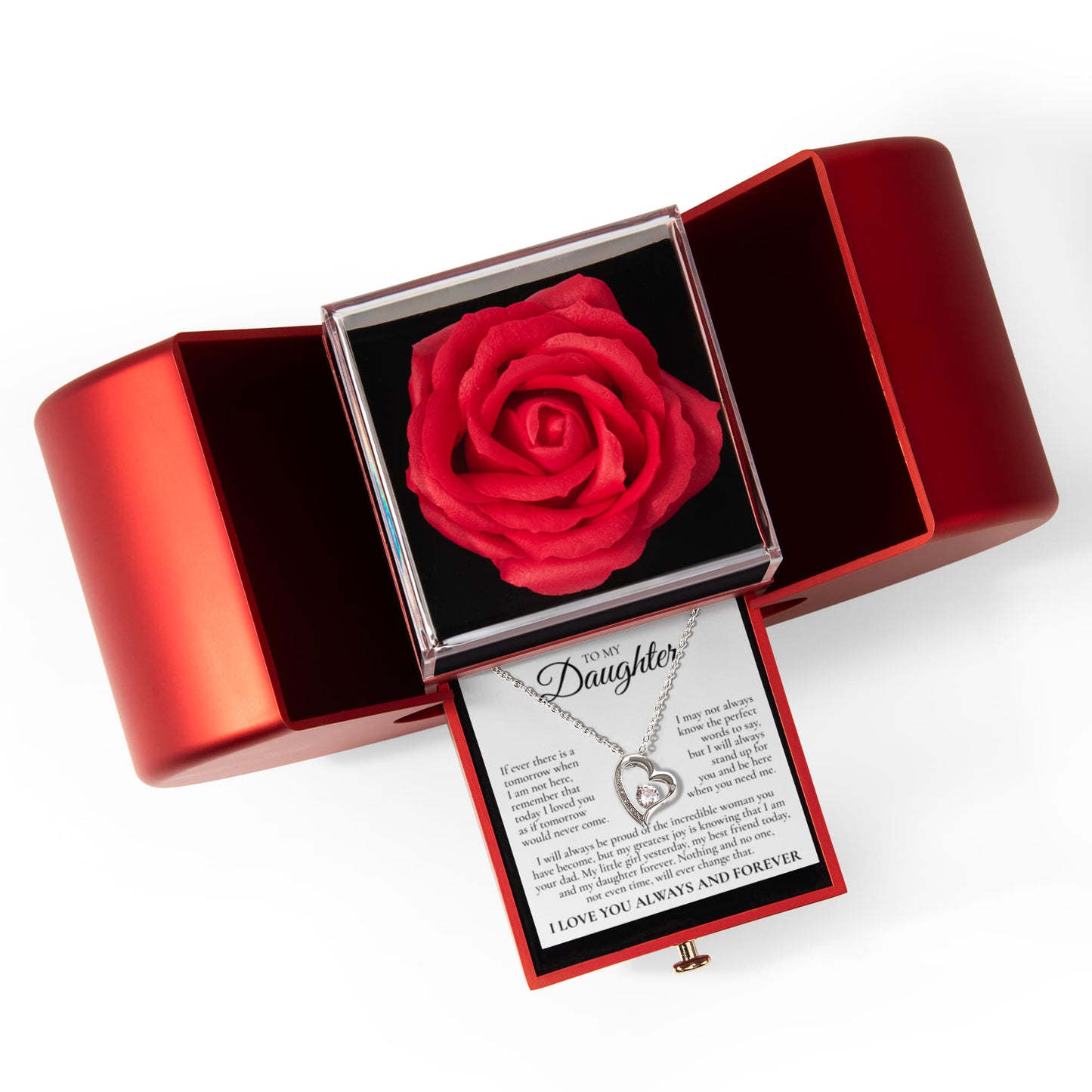 Forever Love Necklace with Red Heart Rose Box - To My Daughter "I Will Stand Up For You"