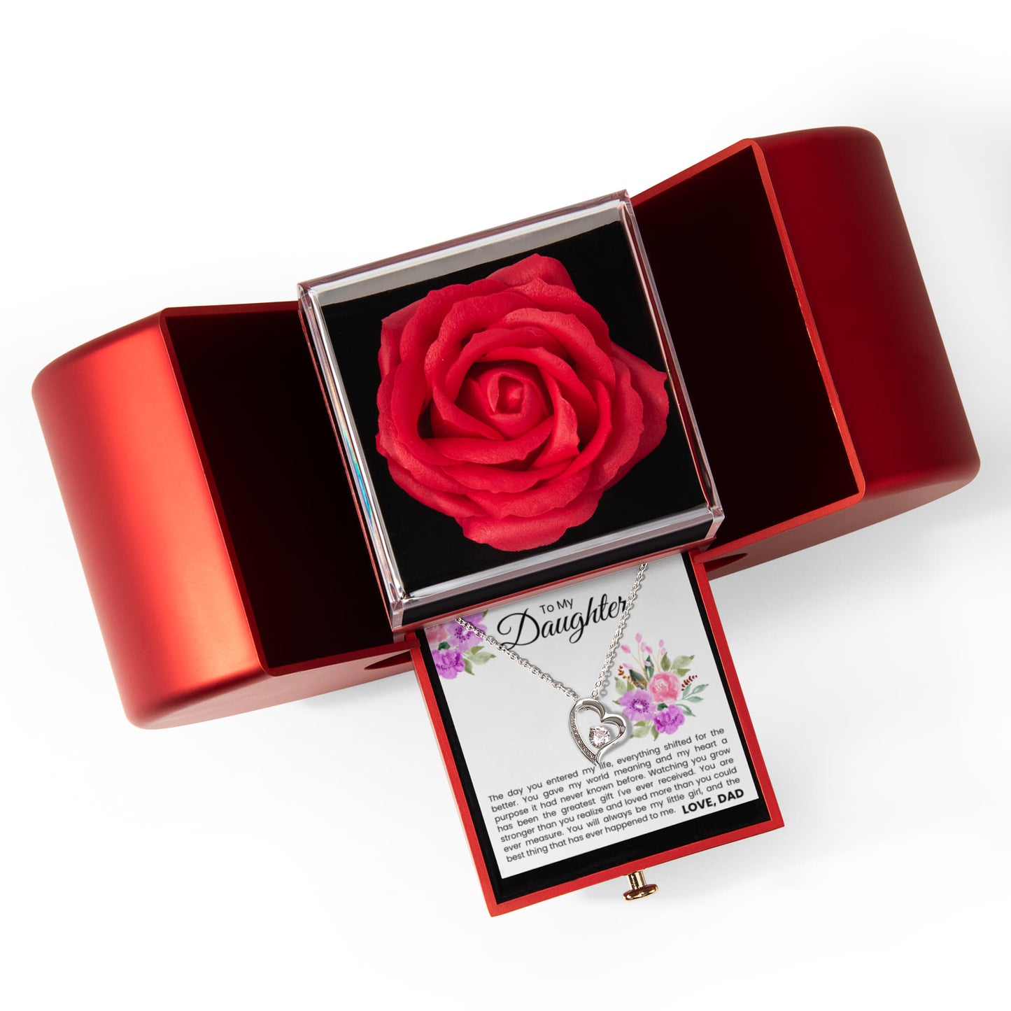 Forever Love Necklace with Red Heart Rose Box - To My Daughter "You Gave My World Meaning"