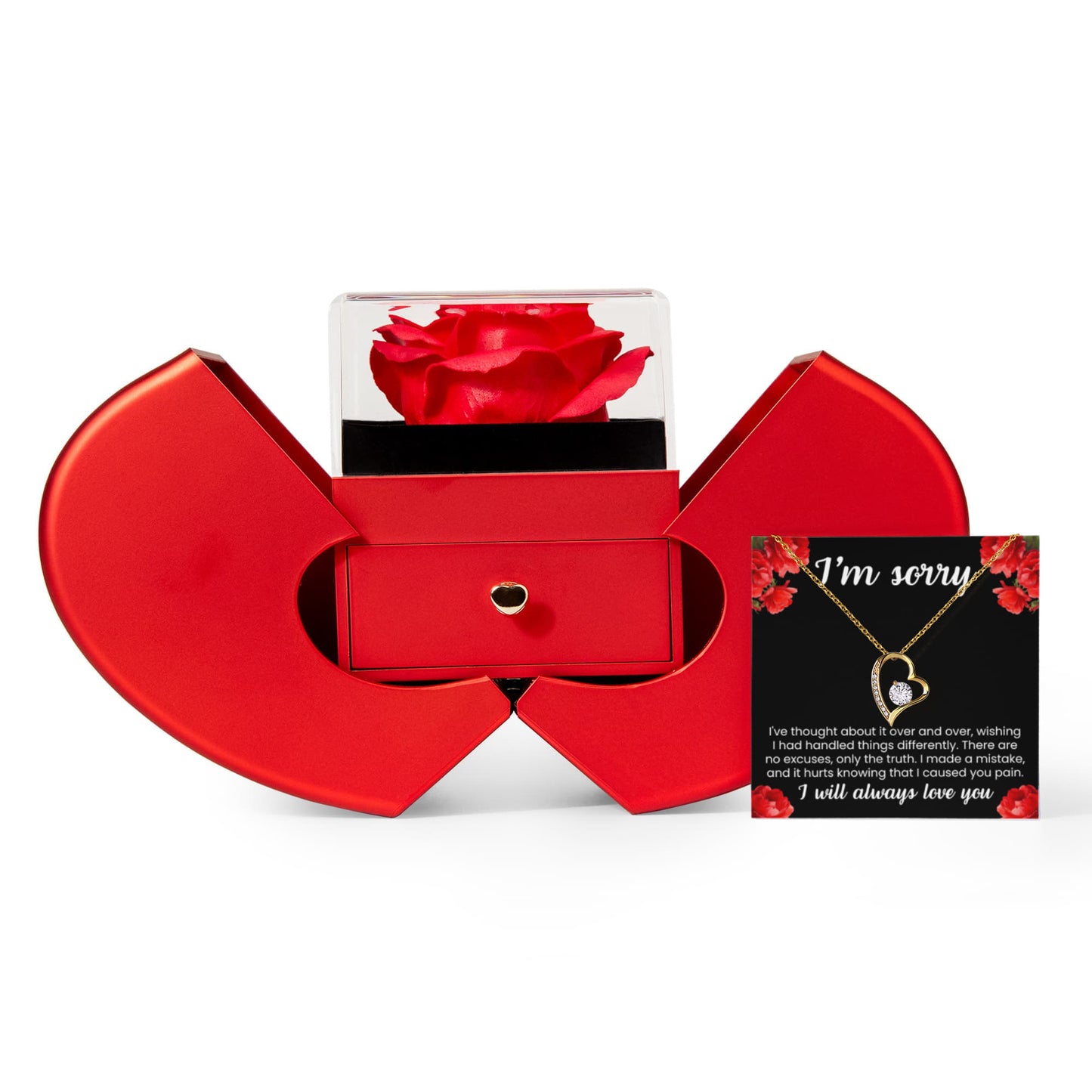 Forever Heart Necklace with Red Heart Rose Box - I'm Sorry, I Will Always Love You