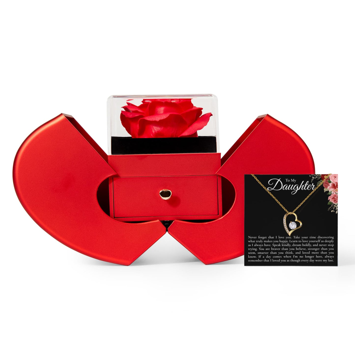Forever Love Necklace with Red Heart Rose Box - To My Daughter "Never Forget That I Love You"
