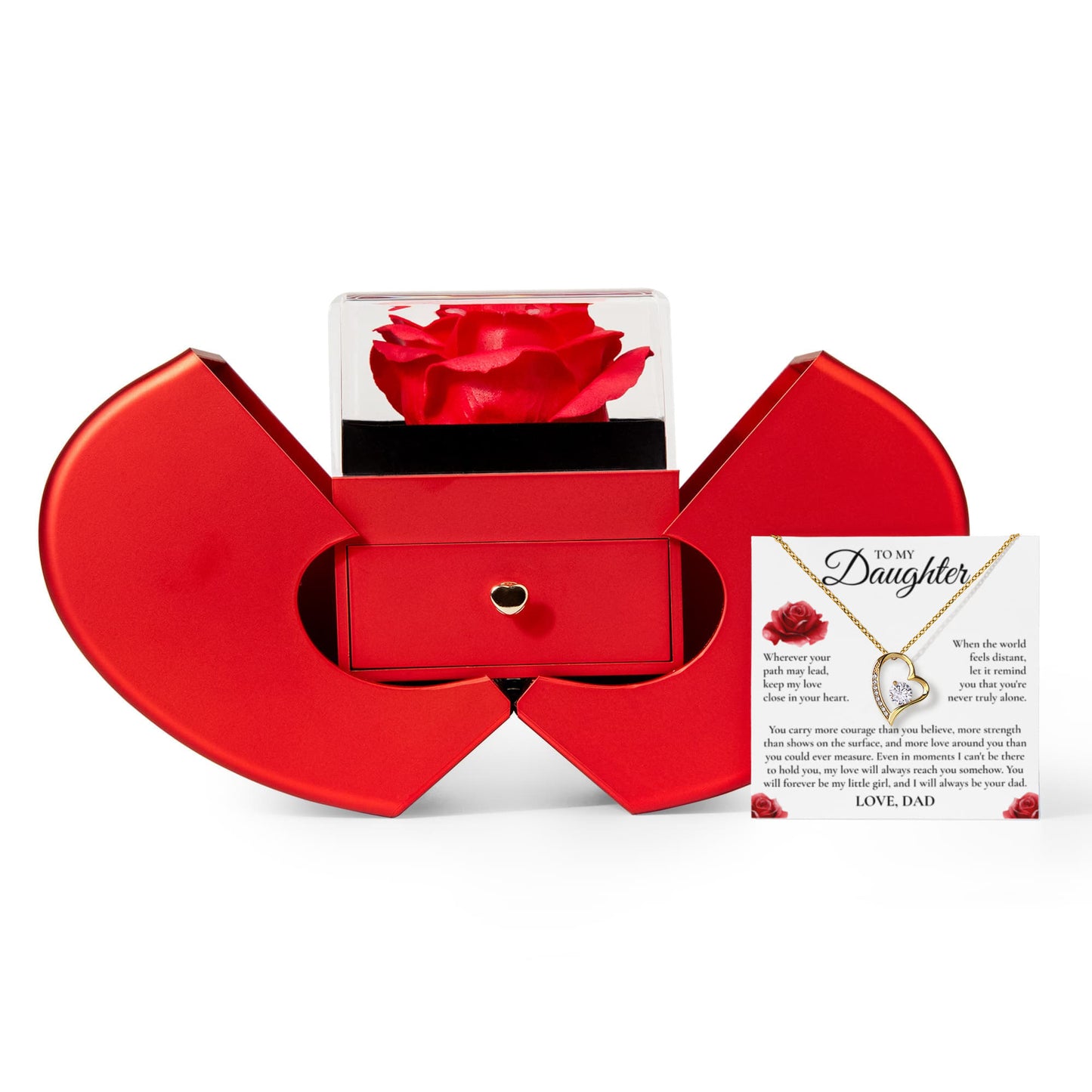 Forever Love Necklace with Red Heart Rose Box - To My Daughter "Keep My Love Close In Your Heart"