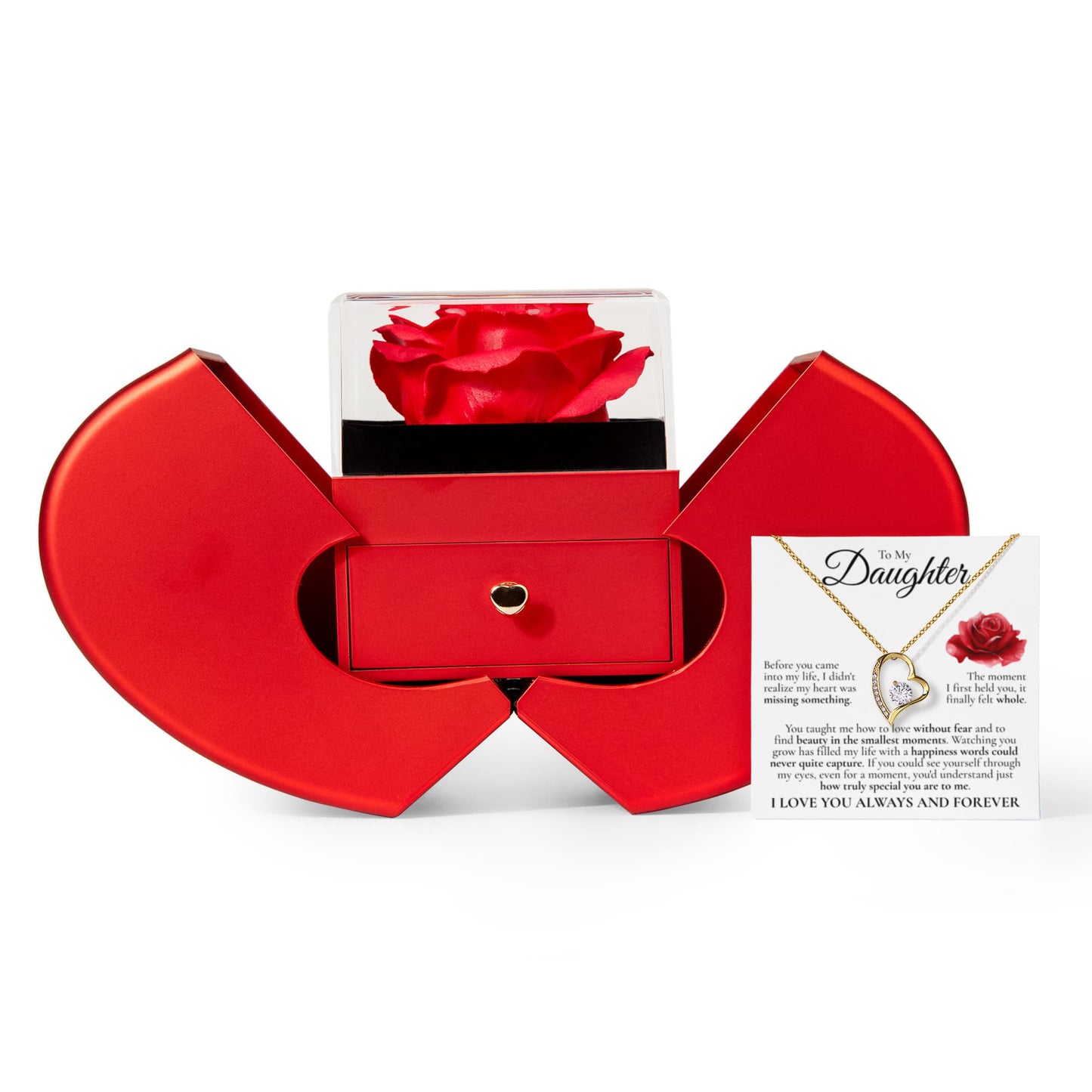 Forever Love Necklace with Red Heart Rose Box - To My Daughter "I Love You Always and Forever"