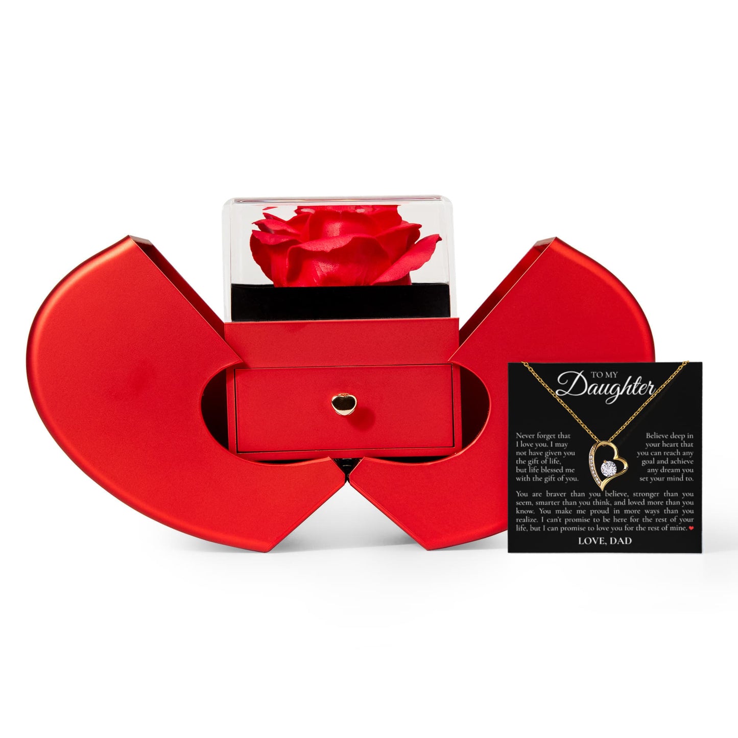 Forever Love Necklace with Red Heart Rose Box - To My Daughter "Never Forget That I Love You"