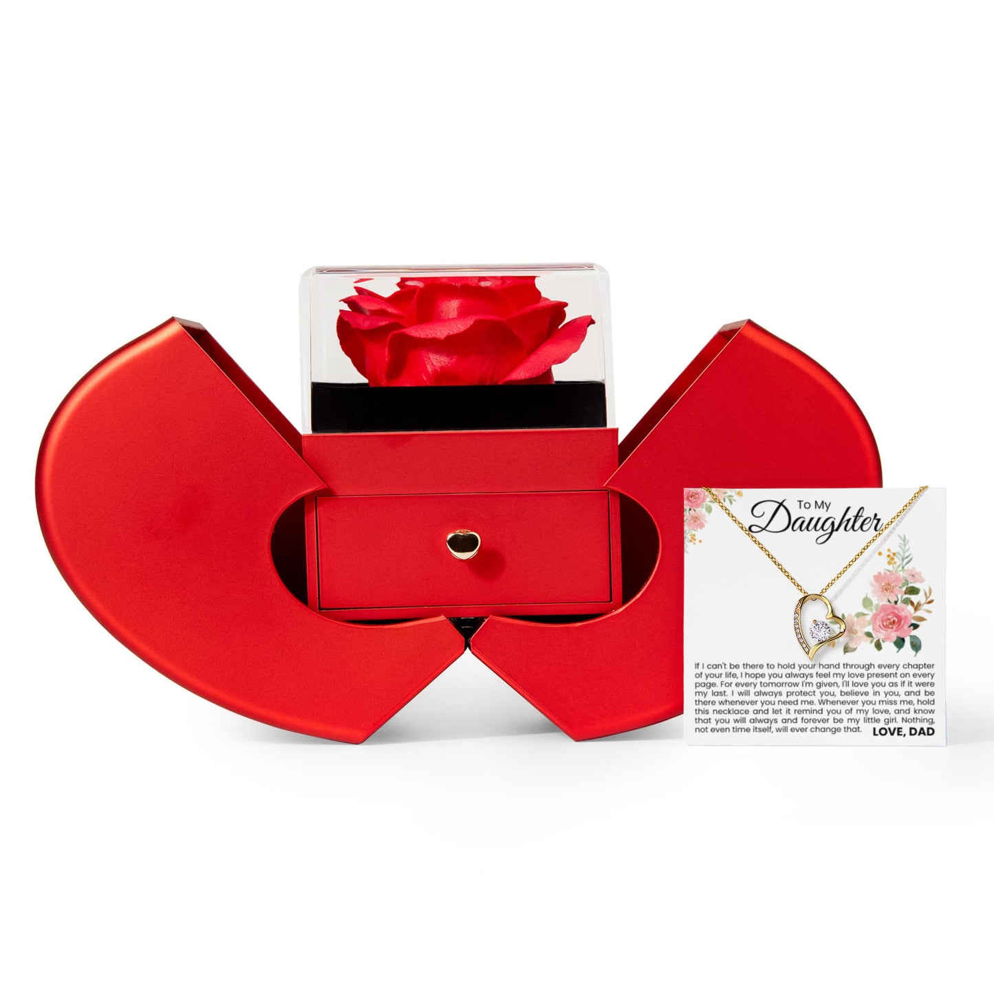 Forever Love Necklace with Red Heart Rose Box - To My Daughter "I Hope You Always Feel My Love"