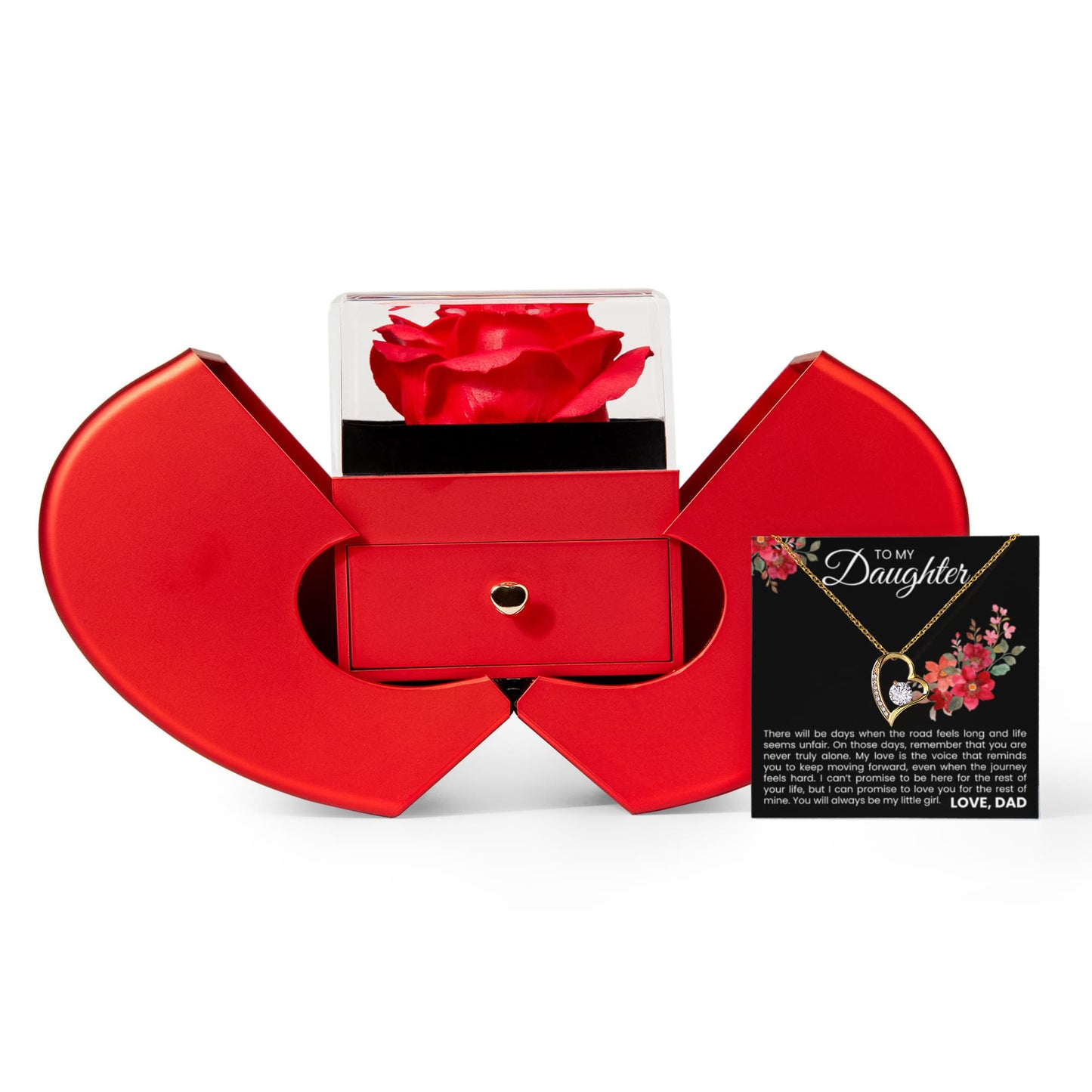 Forever Love Necklace with Red Heart Rose Box - To My Daughter