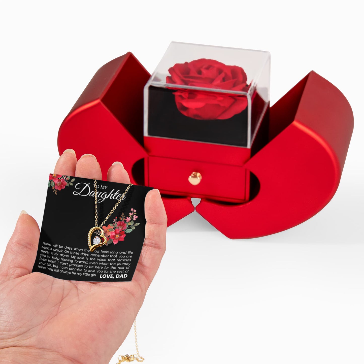 Forever Love Necklace with Red Heart Rose Box - To My Daughter