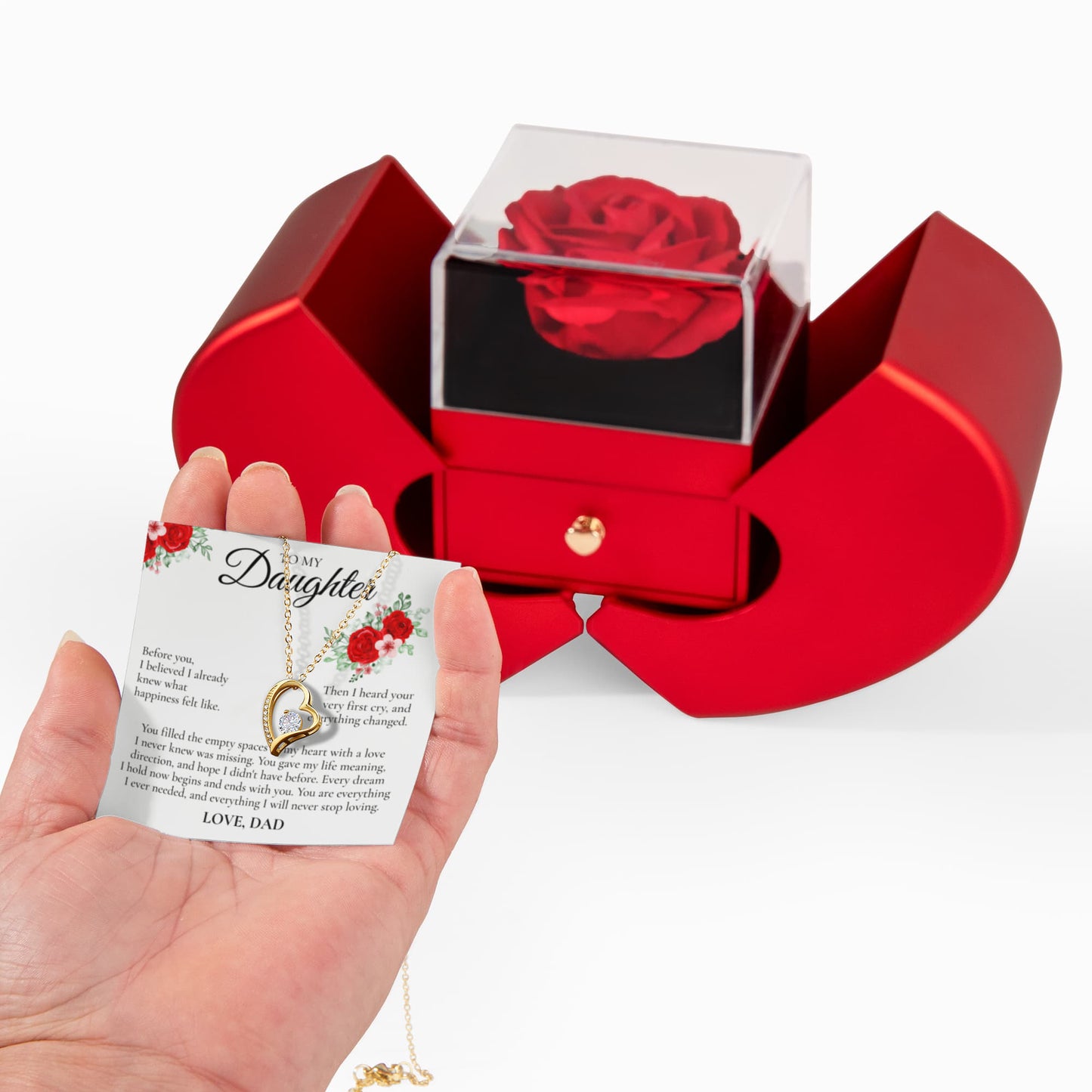 Forever Love Necklace with Red Heart Rose Box - To My Daughter "You Gave My Life Meaning"