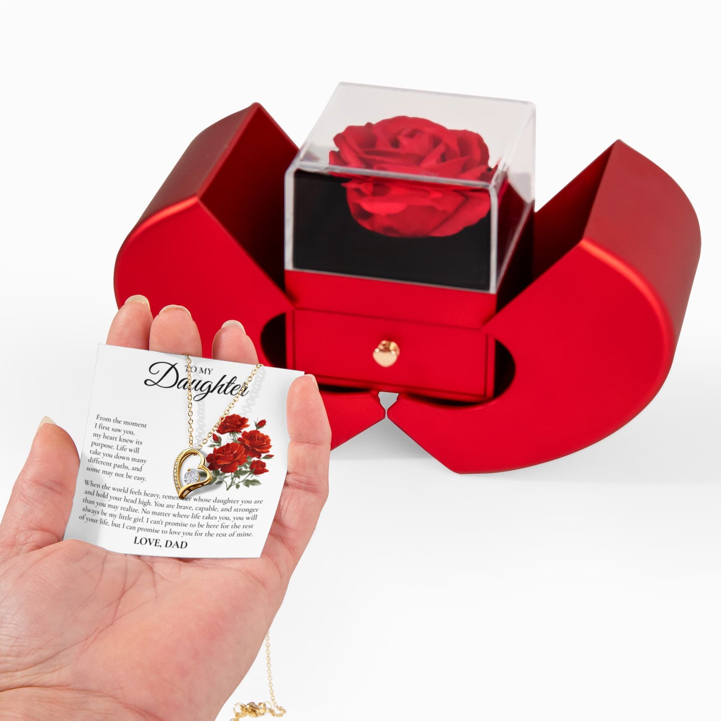 Forever Love Necklace with Red Heart Rose Box - To My Daughter