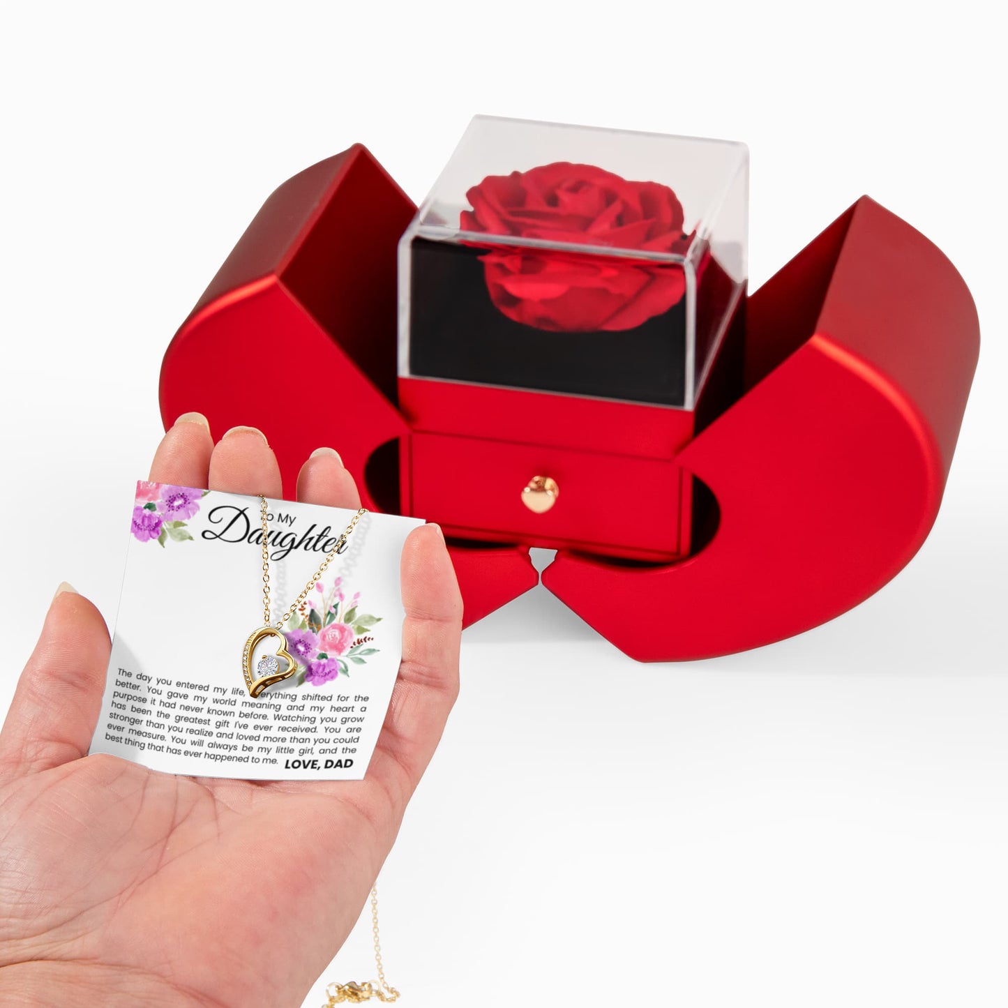 Forever Love Necklace with Red Heart Rose Box - To My Daughter "You Gave My World Meaning"