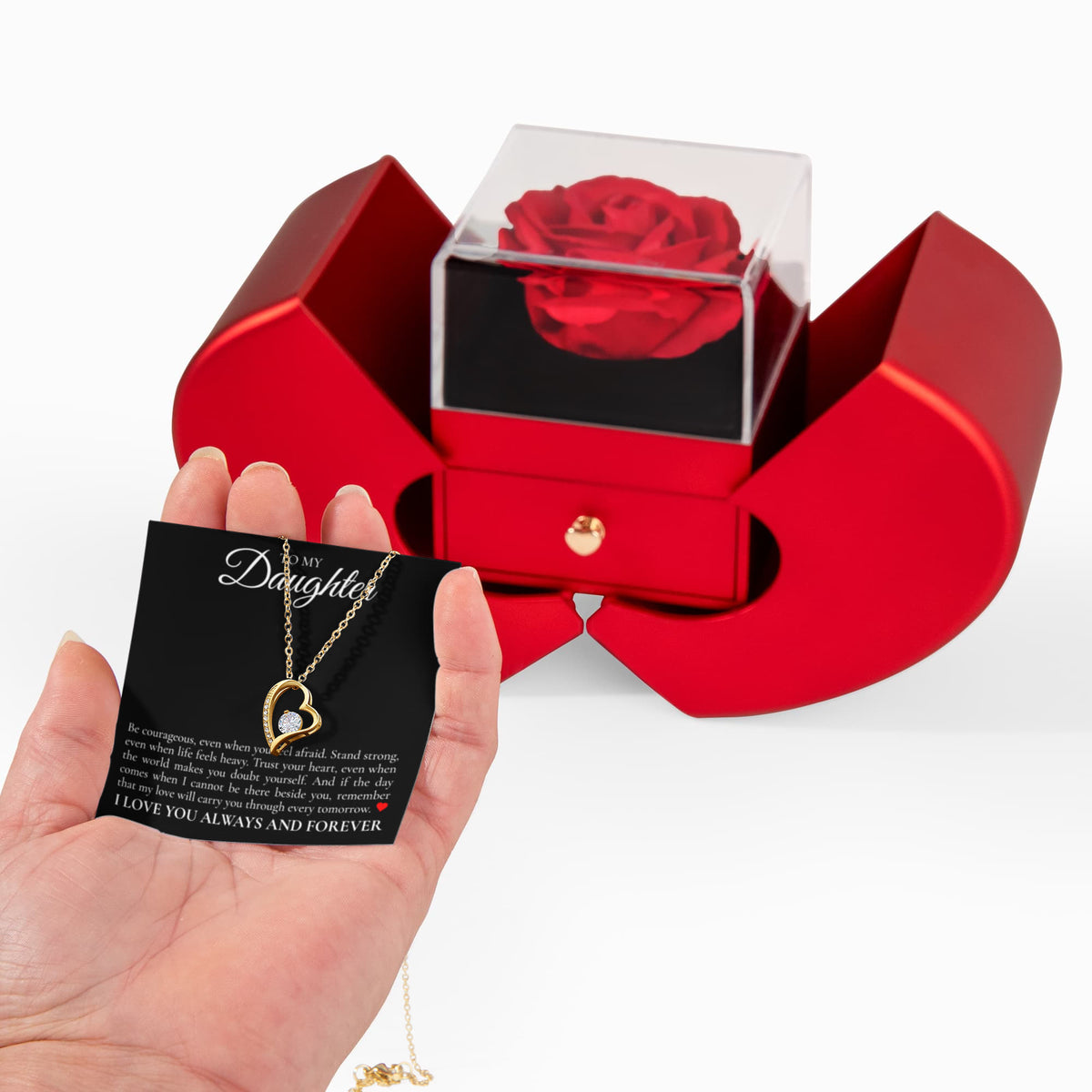 Forever Love Necklace with Rose Box - To My Daughter "Be Courageous"