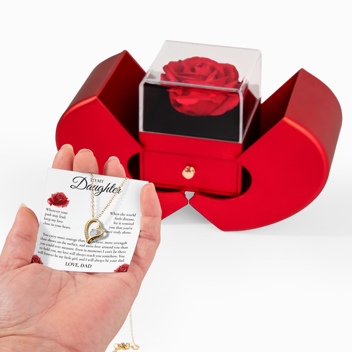 Forever Love Necklace with Red Heart Rose Box - To My Daughter "Keep My Love Close In Your Heart"