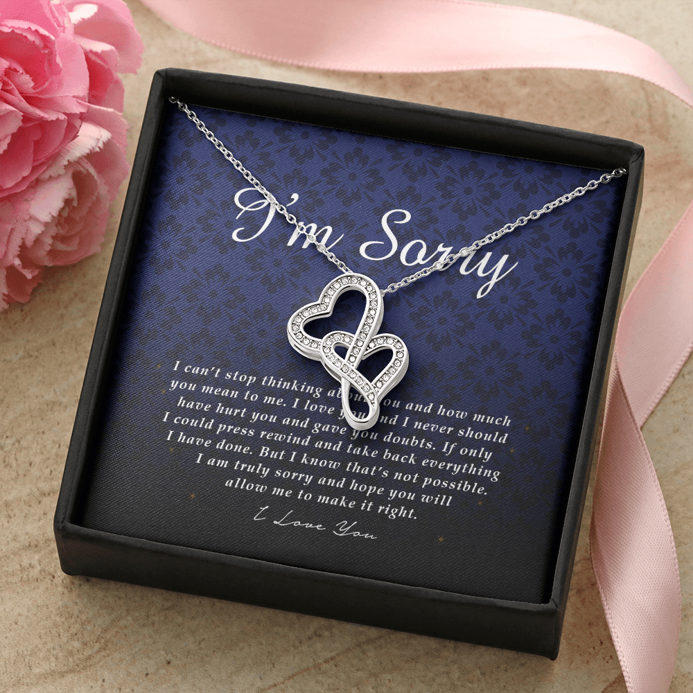 im sorry card Double Heart Necklace