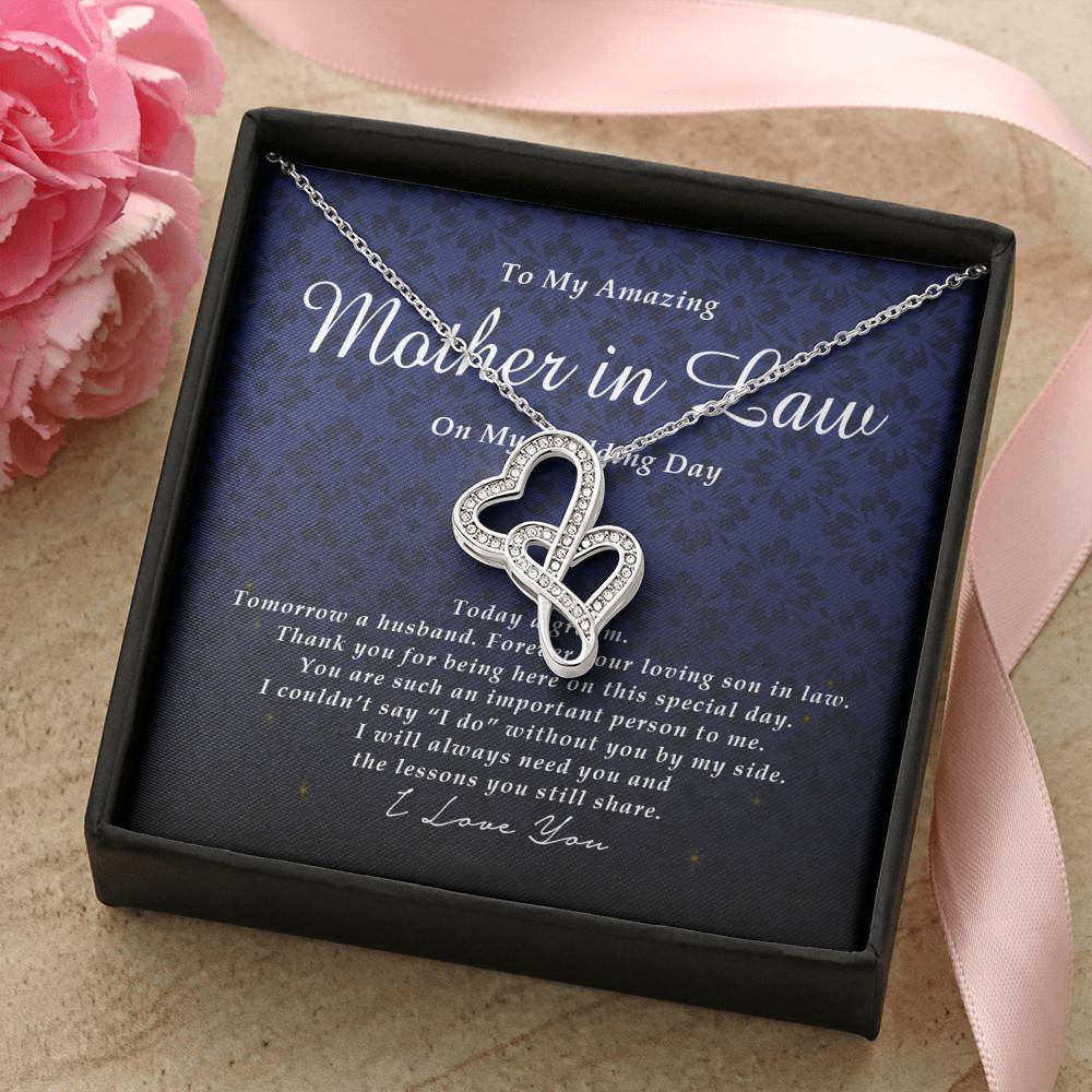 Double Heart Necklace, To My Mother In Law, Gift from Groom, Wedding Day Gift from Son In Law