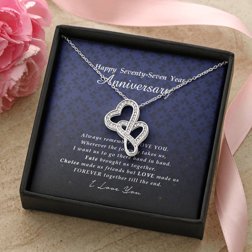 Double Heart Necklace, Happy 77 Year Anniversary