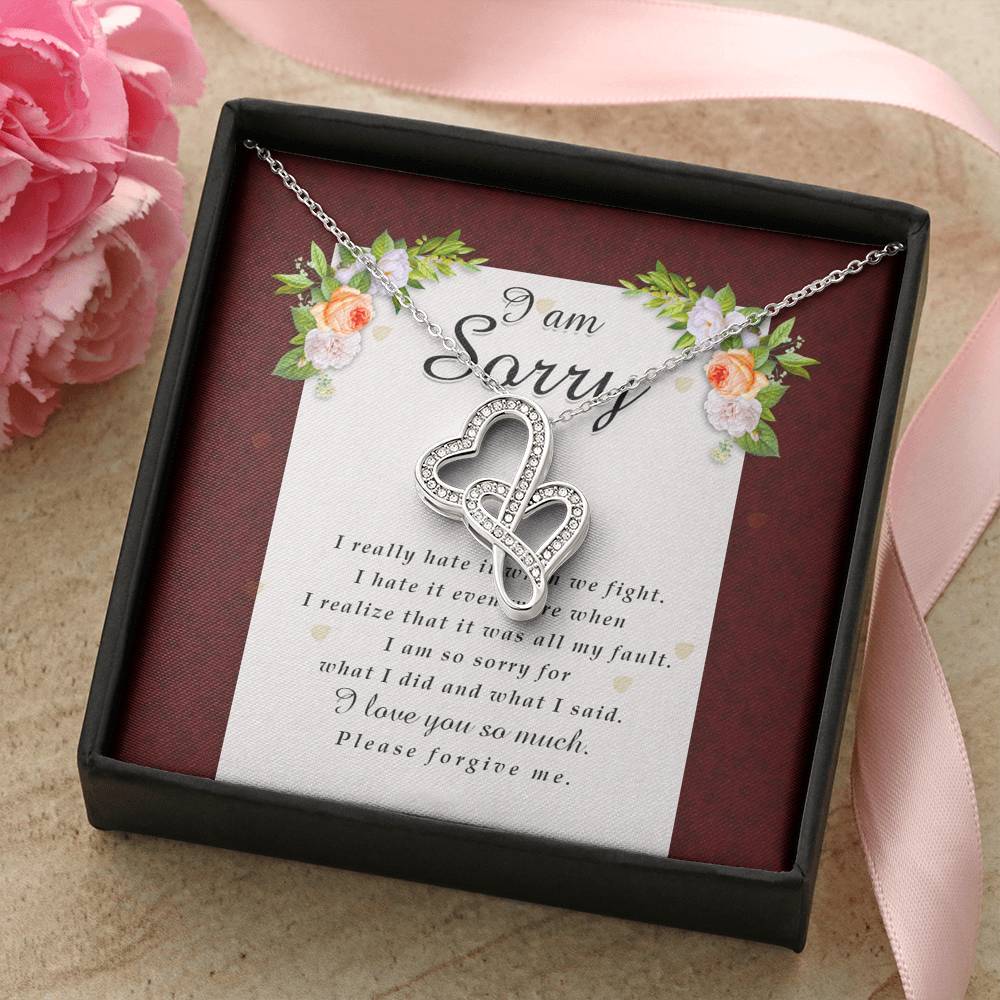 Double Heart Necklace, I'm Sorry Card, Apology Gift For Her, Forgiveness Gift, I’m Sorry Gift For Wife / Girlfriend, Gift To Say Sorry
