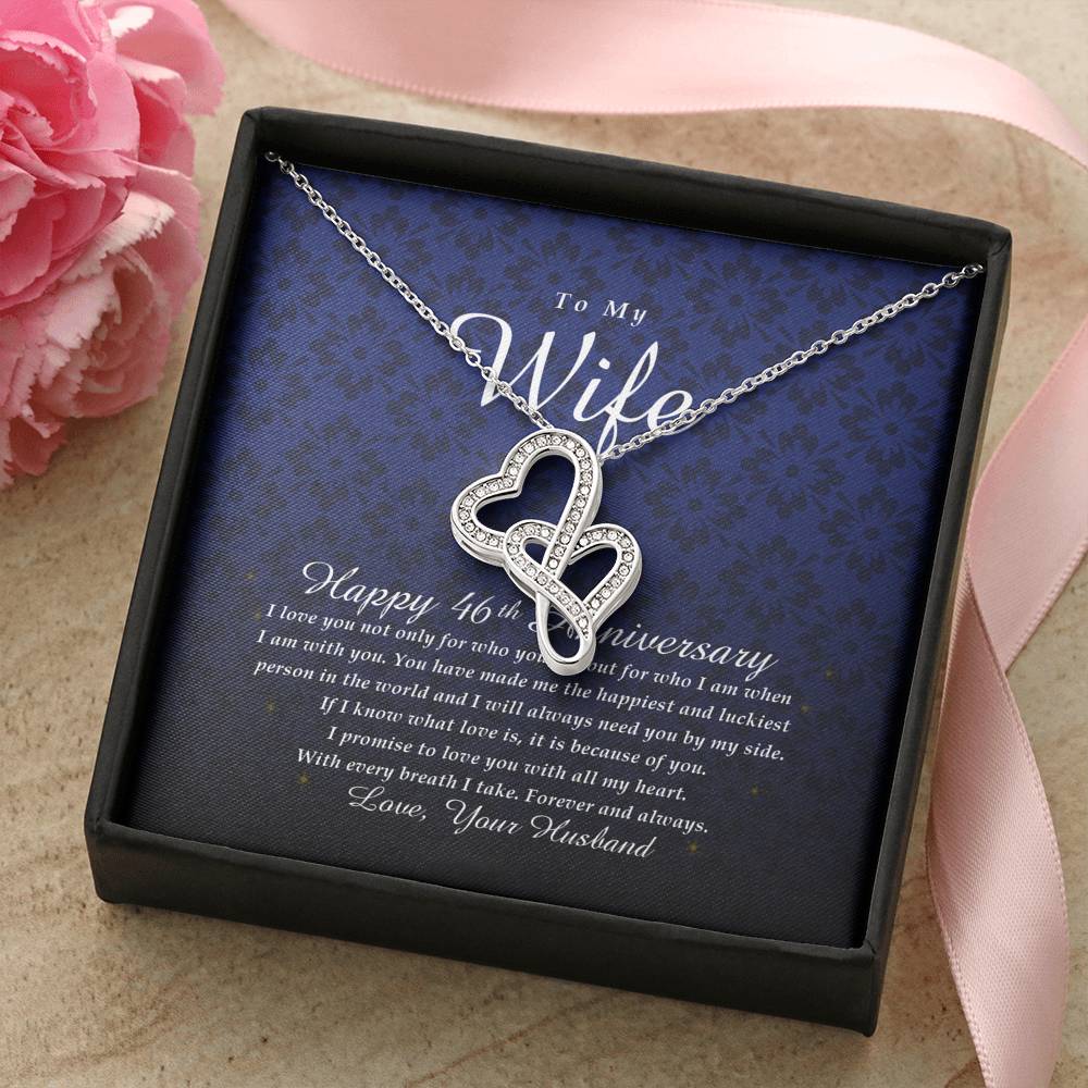 Double Heart Necklace, Happy 46th Anniversary