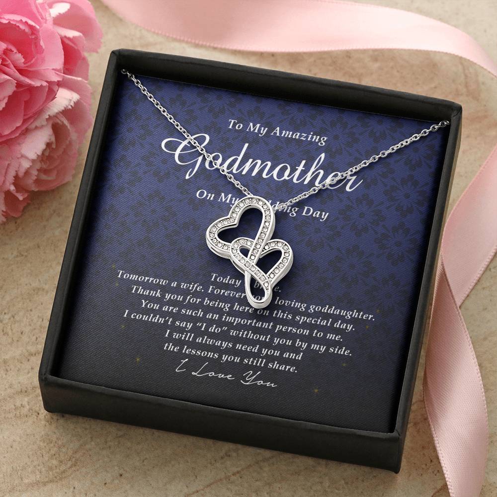 Double Heart Necklace, To My Godmother, Gift from Bride, Wedding Day Gift from Goddaughter
