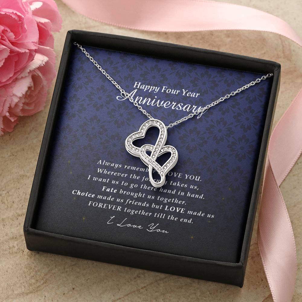 Double Heart Necklace, Happy 4 Year Anniversary