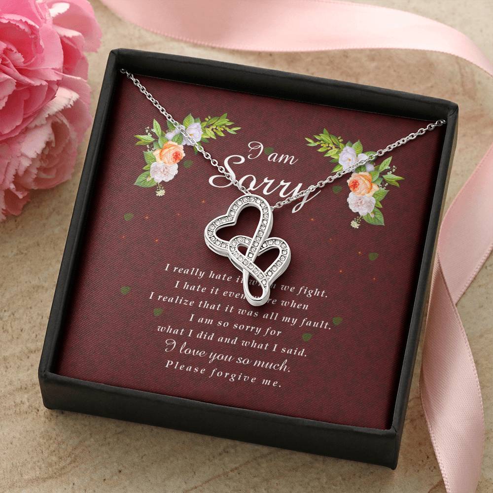 Double Heart Necklace, I'm Sorry Card, Apology Gift For Her, Forgiveness Gift, I’m Sorry Gift For Wife / Girlfriend, Gift To Say Sorry