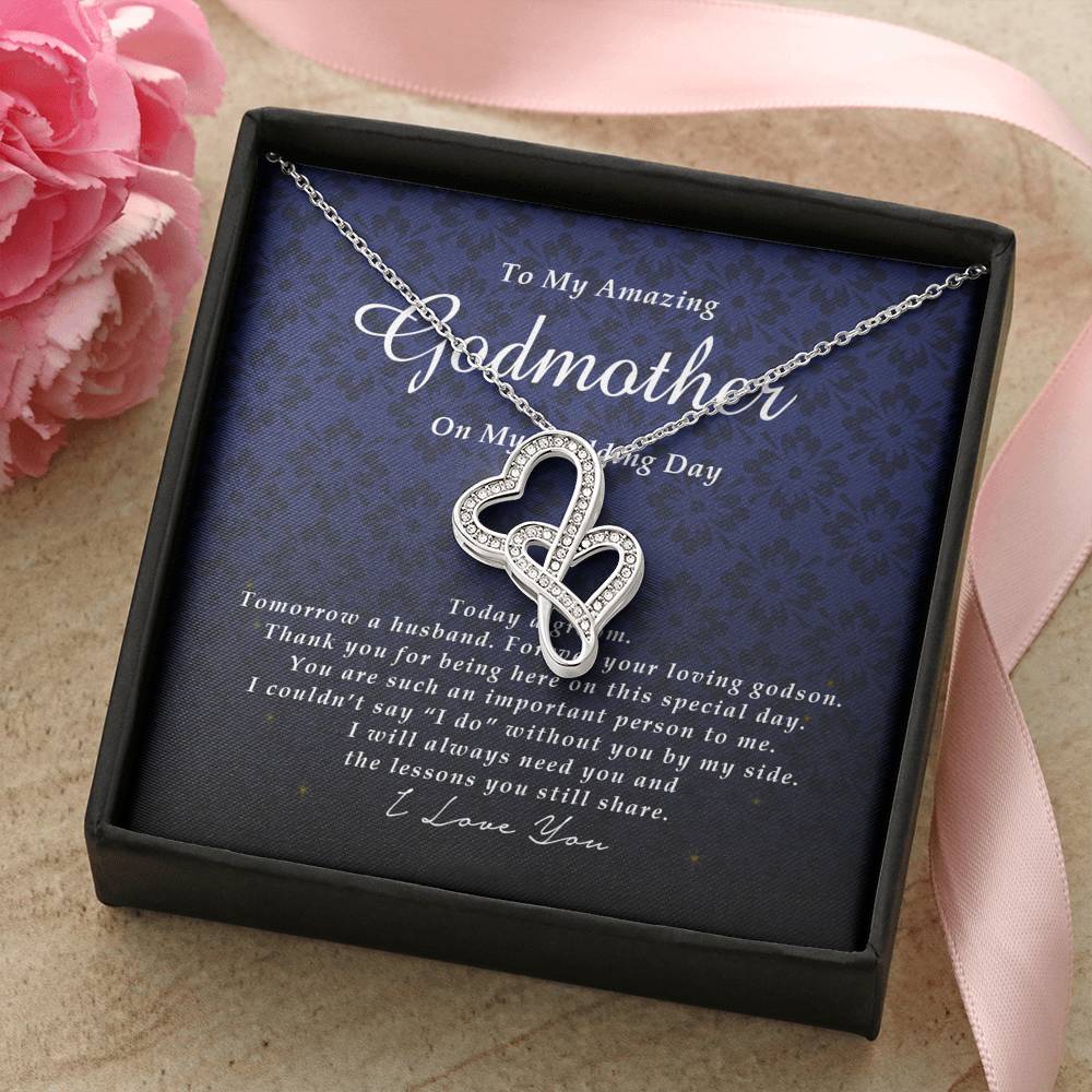 Double Heart Necklace, To My Godmother, Gift from Groom, Wedding Day Gift from Godson