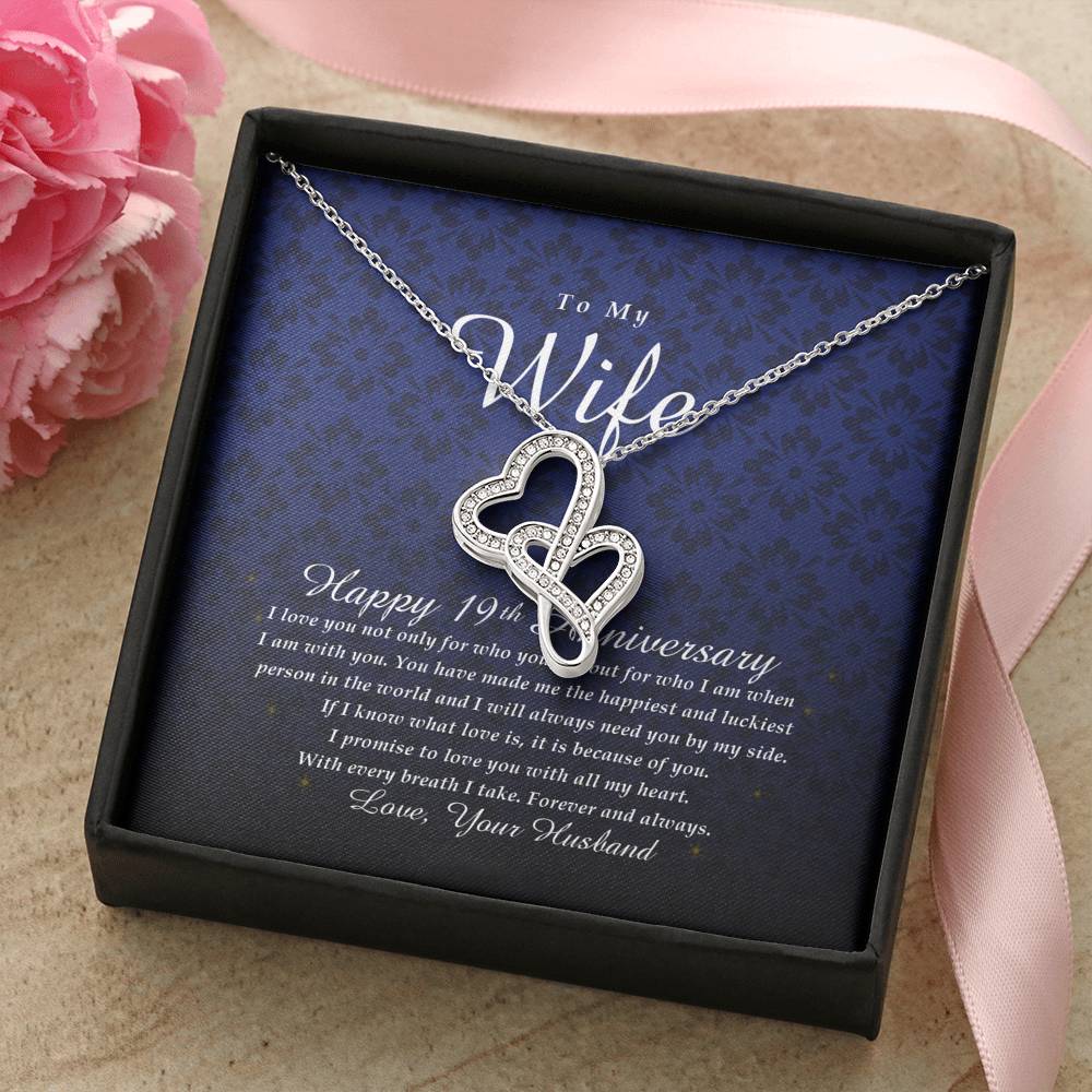 Double Heart Necklace, Happy 19th Anniversary