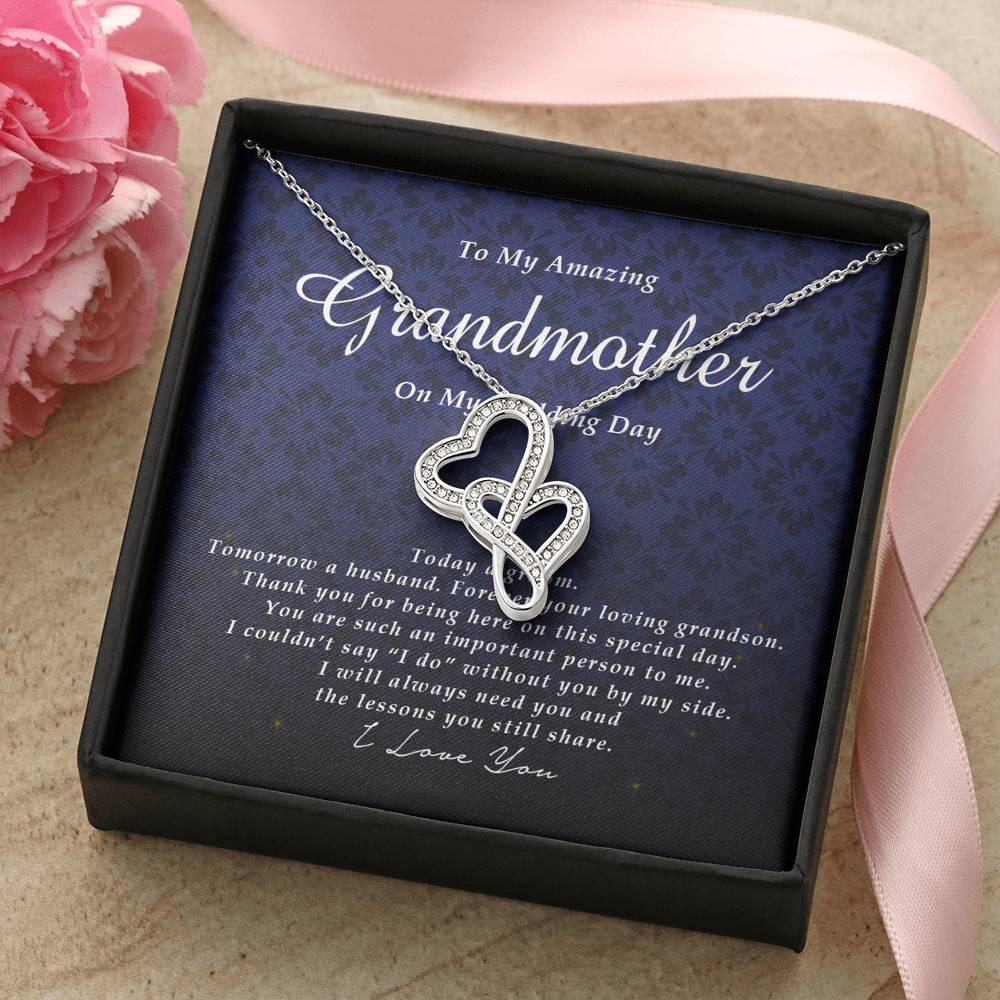 Double Heart Necklace, To My Grandmother, Gift from Groom, Wedding Day Gift from Grandson