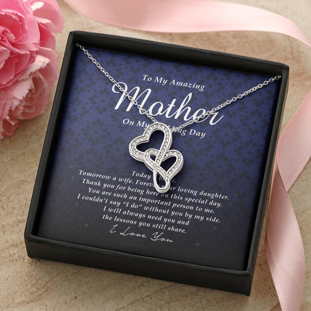 Double Heart Necklace, To My Mother, Gift from Bride, Wedding Day Gift from Daughter