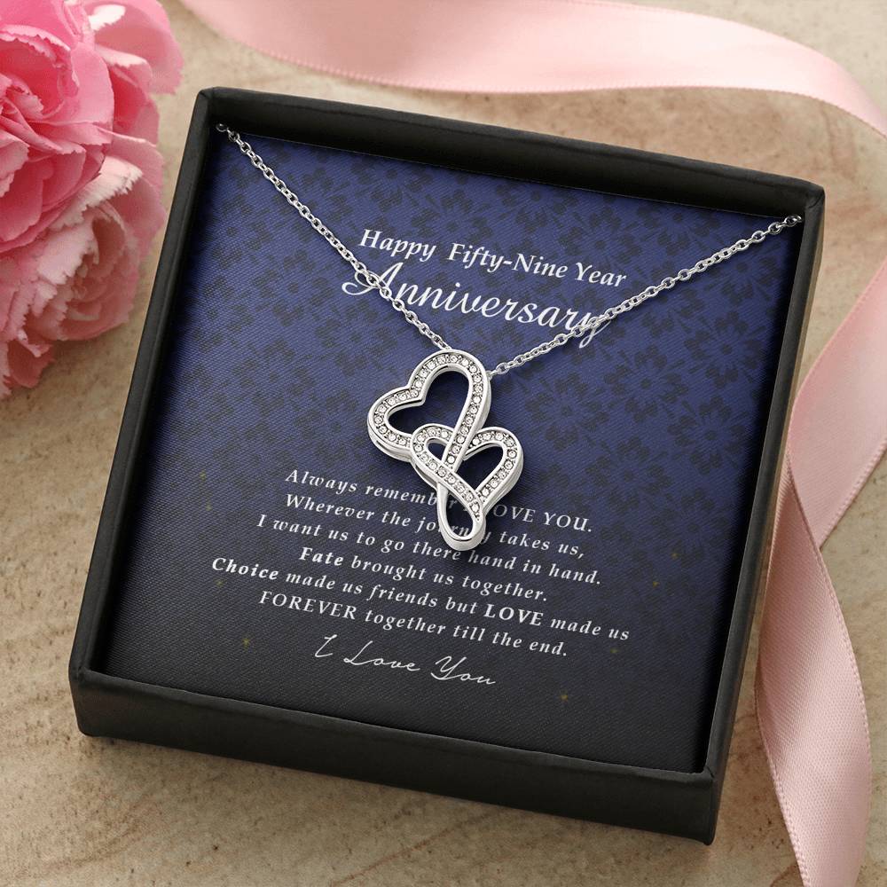 Double Heart Necklace, Happy 59 Year Anniversary